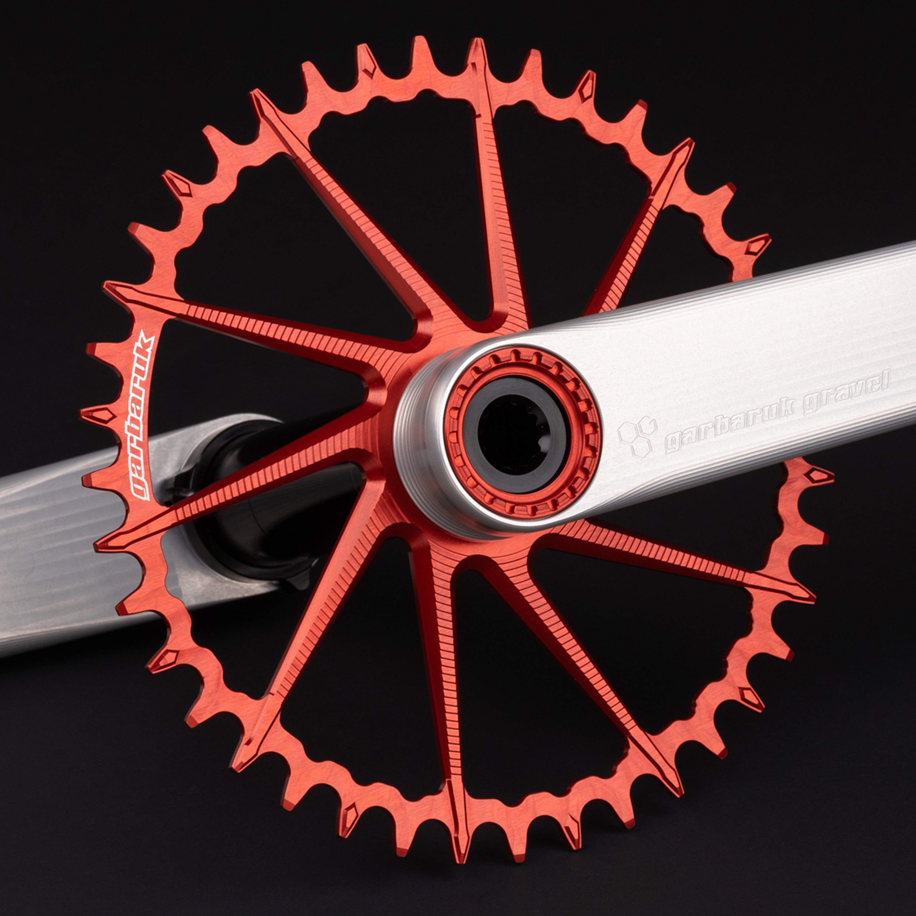 Garbaruk DM Road/Gravel chainring in red, designed for Garbaruk&