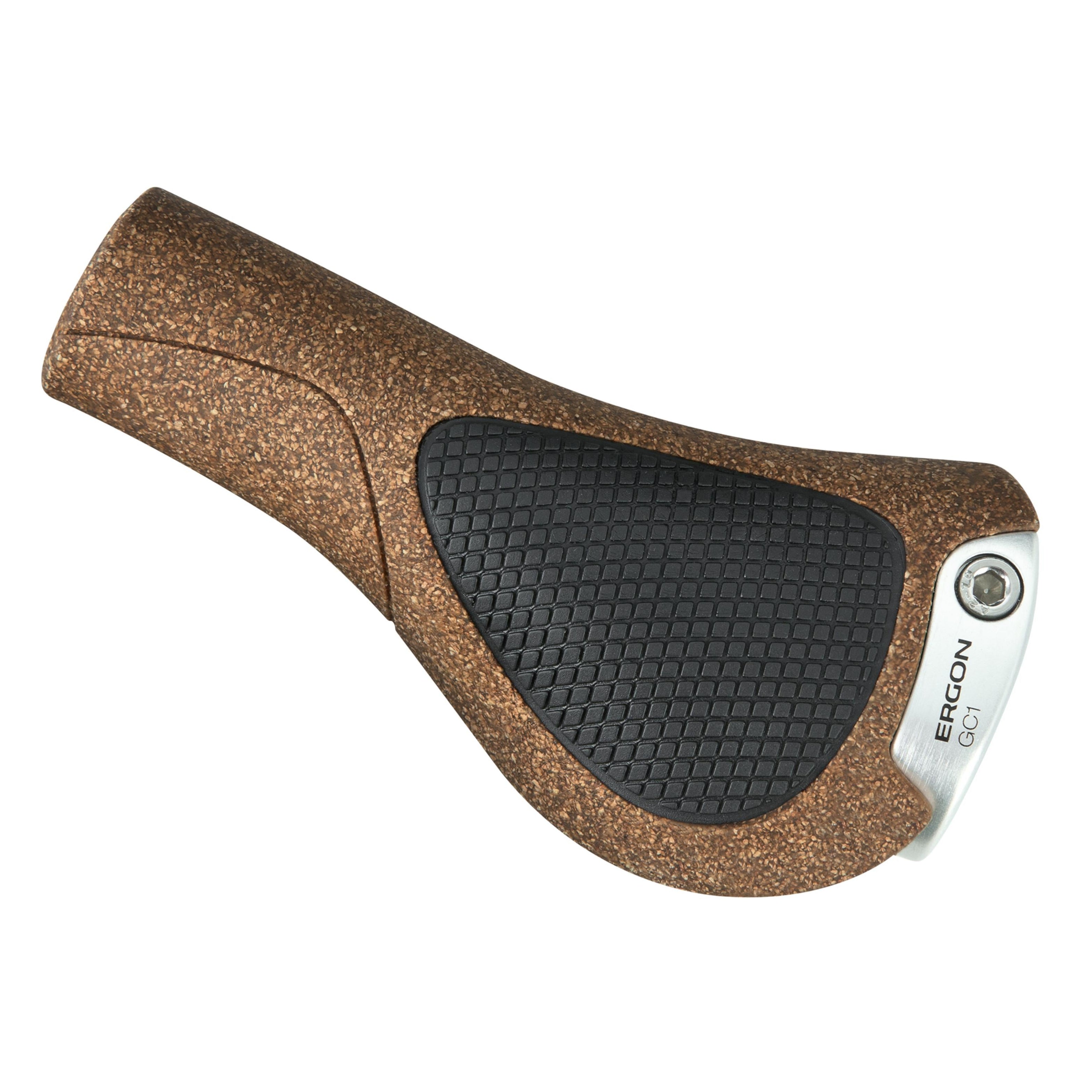 Top view of Ergon GC1 BioKork ergonomic bike grip showing wing shape and cork texture