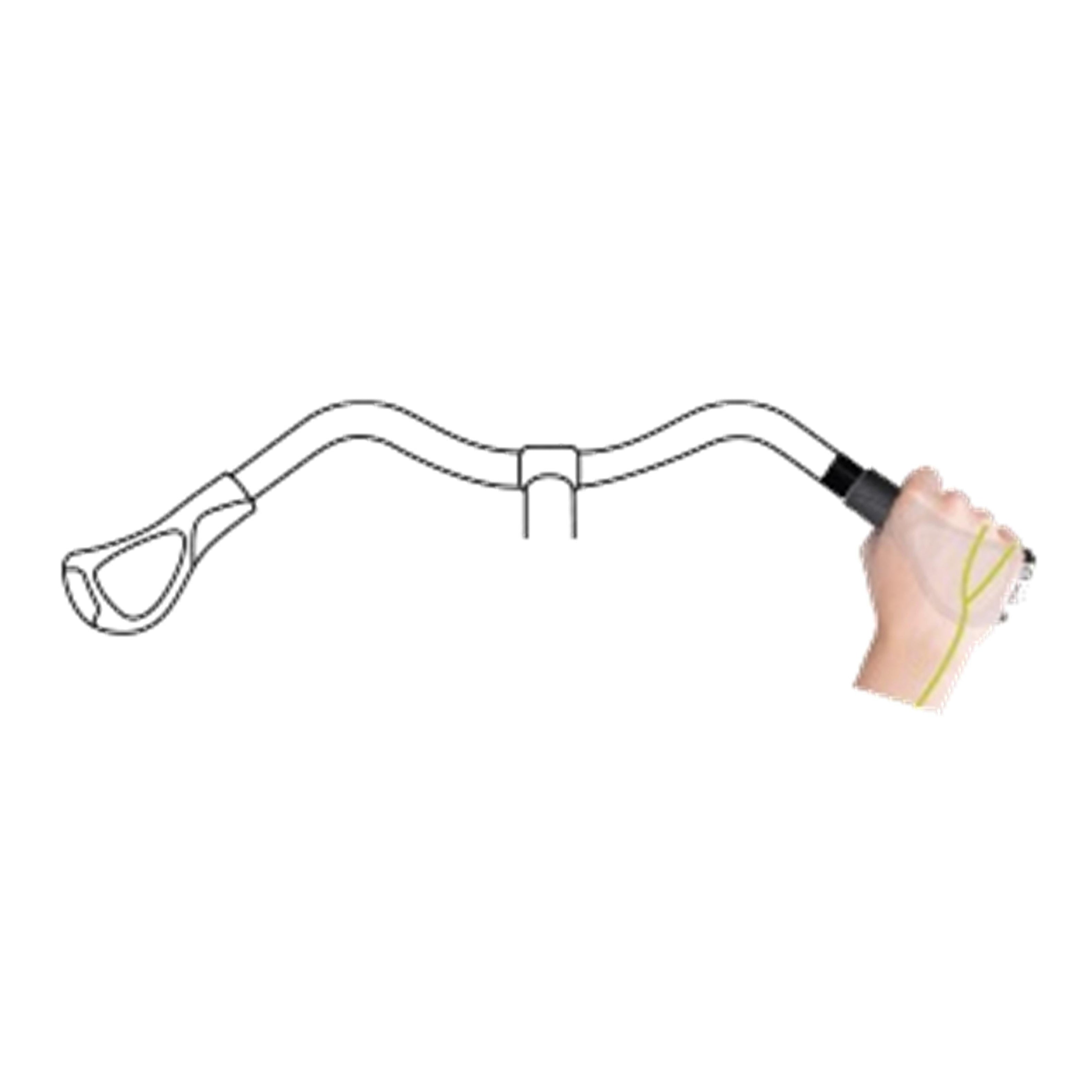 Diagram of a set of curved handlebars, showing hand placement on an Ergon GC1 grip, demonstrating improved pressure relief