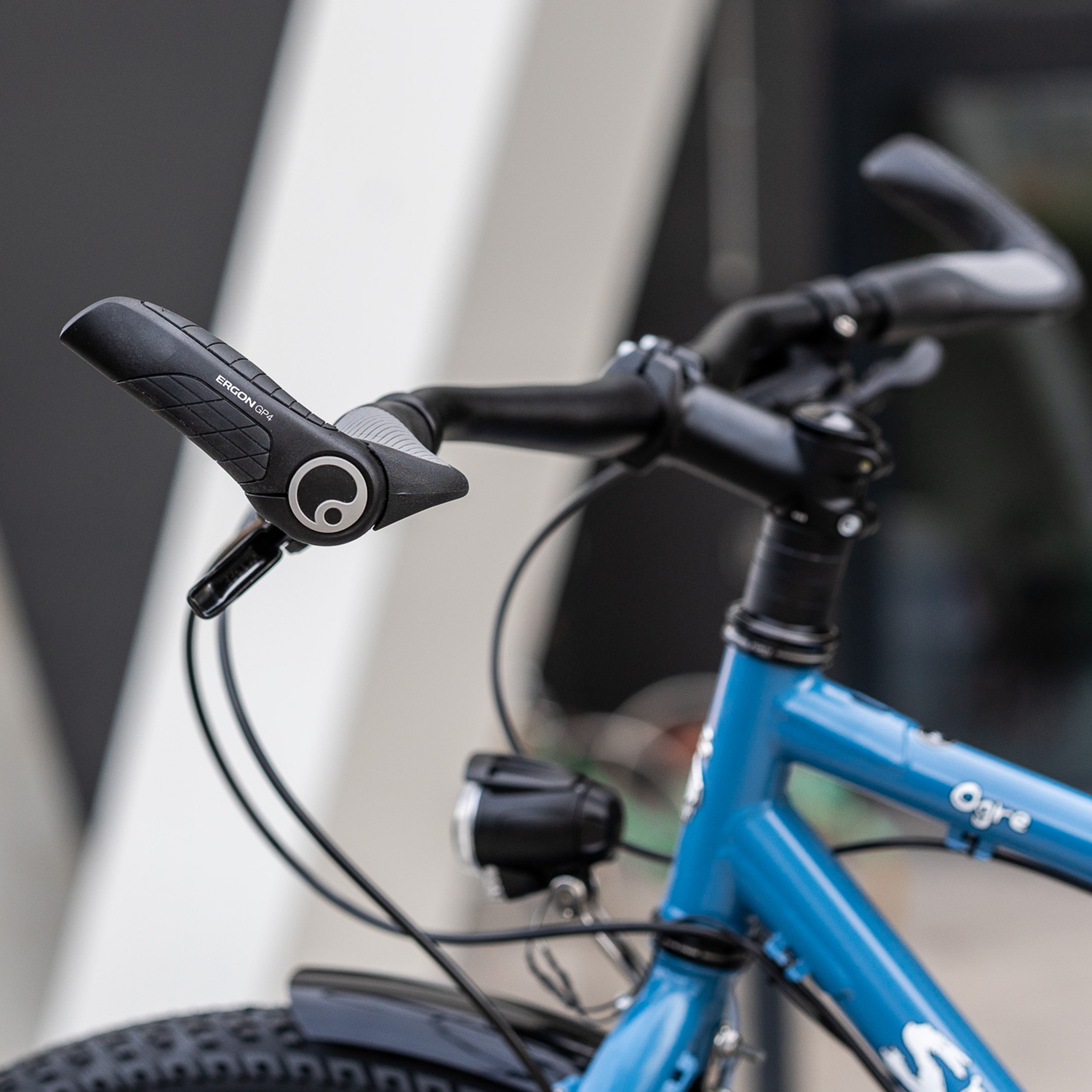 Ergon GP4 grips installed on touring bike (a Surly Ogre) handlebars