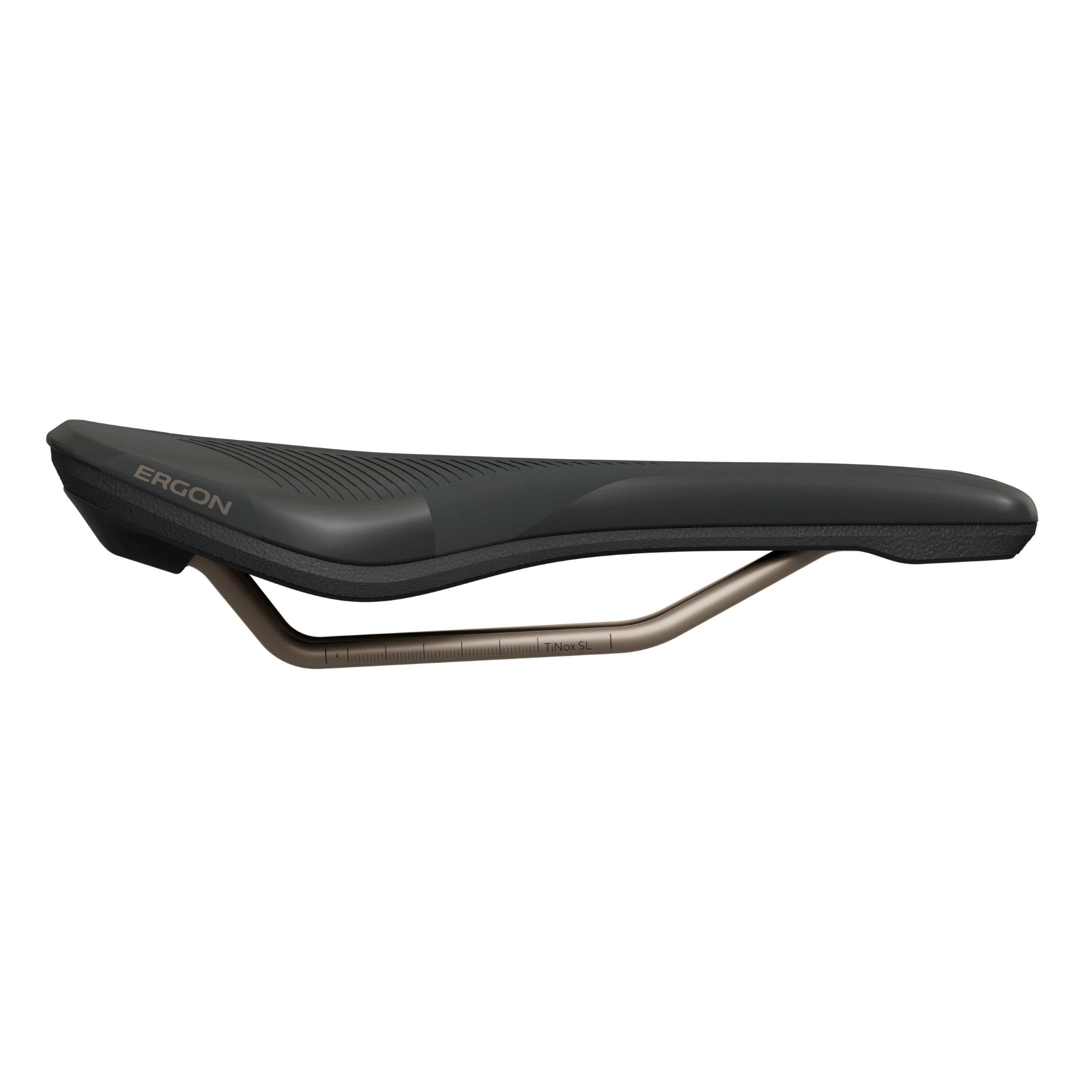 Ergon SR Allroad Men’s saddle, side profile highlighting saddle curvature and padding profile