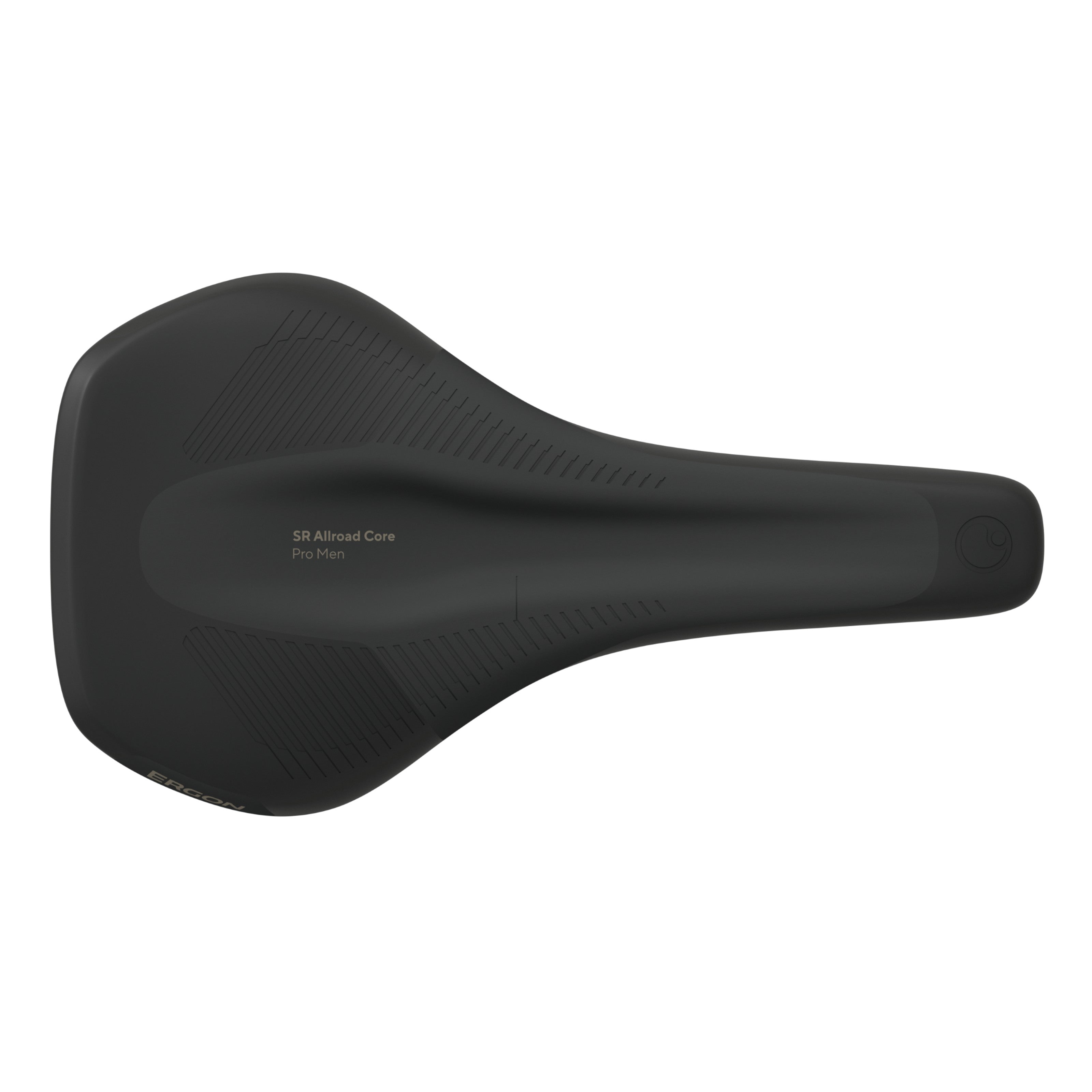 Ergon SR Allroad Men’s saddle, top view showing ergonomic shape and central relief channel