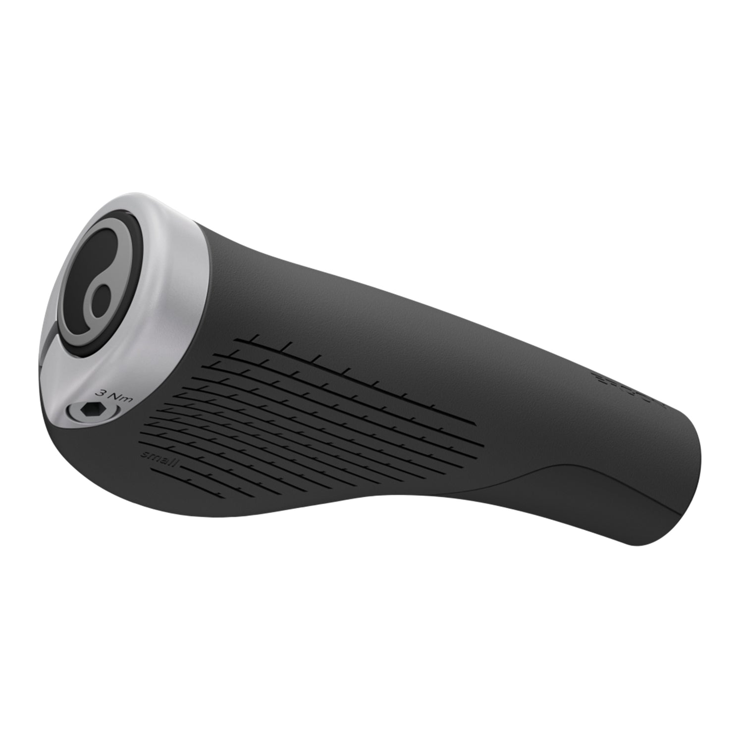 Angled underside view of Ergon GP1 Evo grip highlighting curvature and grip support zone