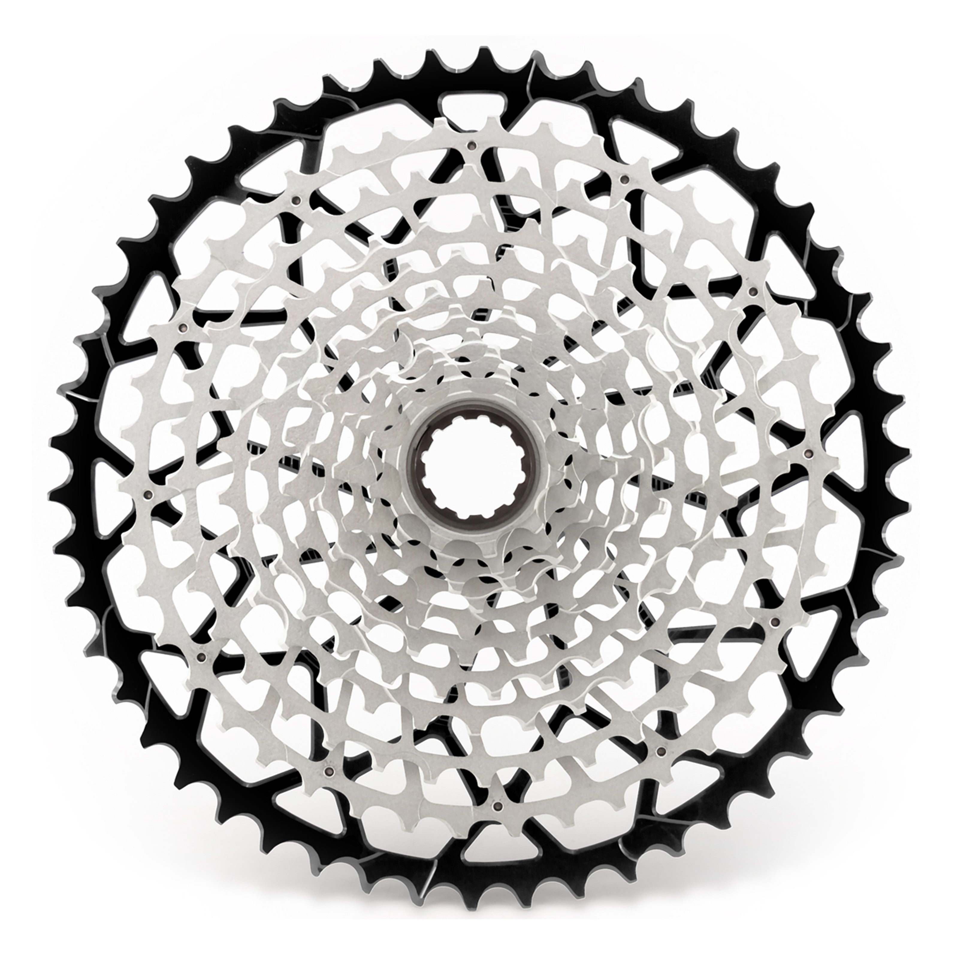 Garbaruk 11-speed SRAM XD freehub cassette in black, studio shot highlighting the precise tooth design and anodised finish