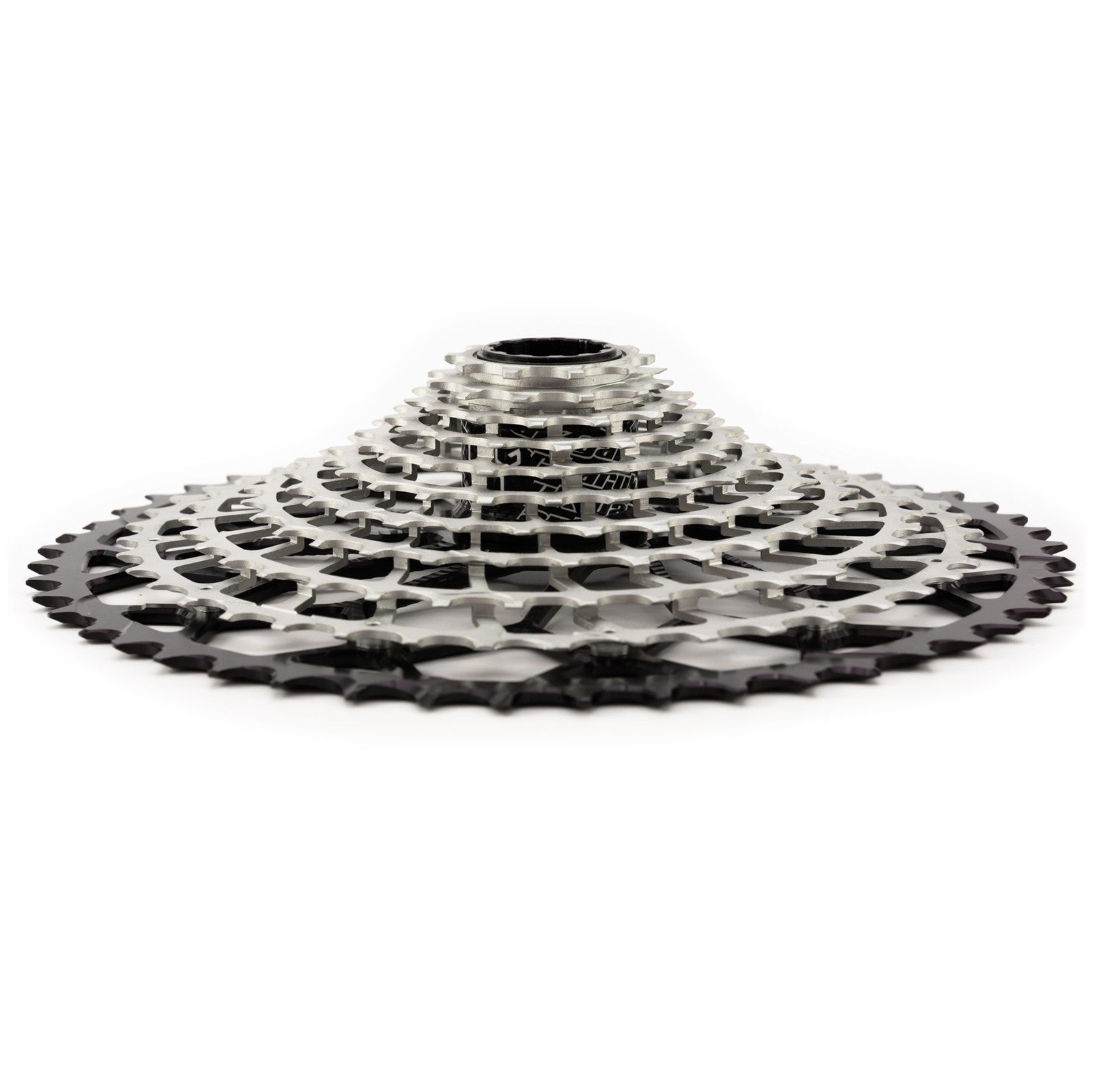 Garbaruk 11-speed SRAM XD freehub cassette in black, side view highlighting uniquely profiled tooth design and CNC-machined precision