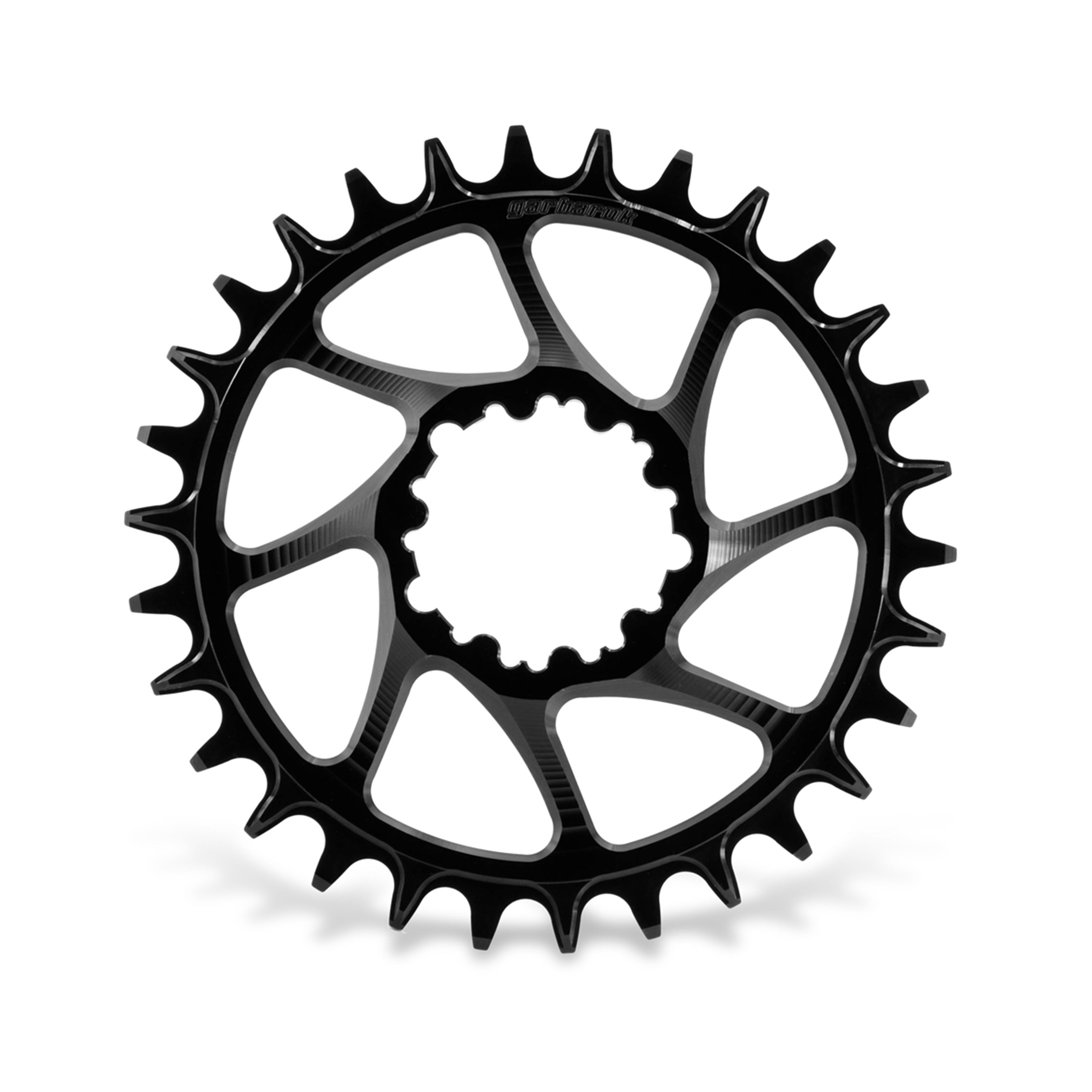 Garbaruk direct-mount MTB chainring for SRAM 3-bolt interface, 30T, black, featuring CNC-machined precision and unique tooth profiling for enhanced chain retention