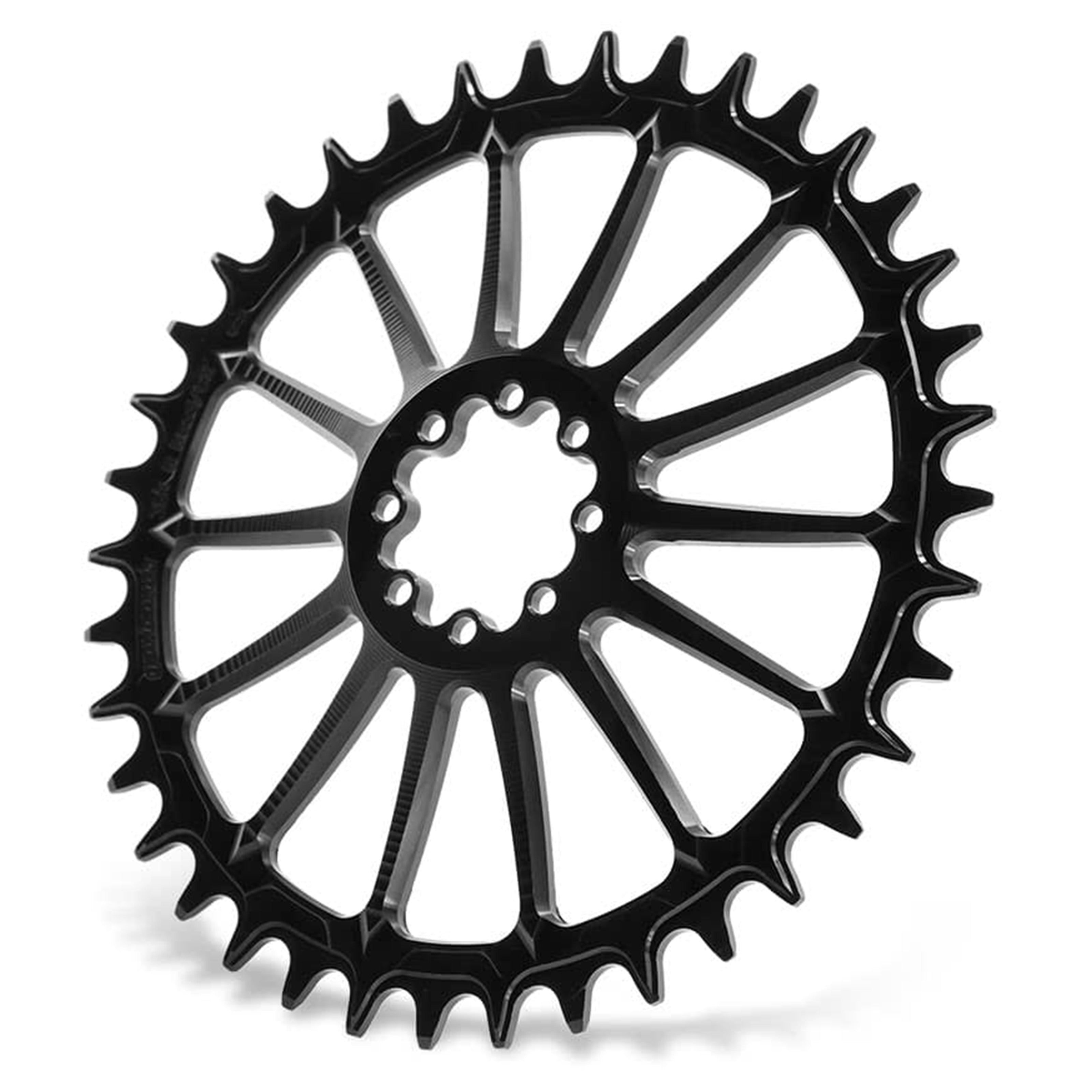 Garbaruk DM Road Chainring for SRAM 8-bolt in black, angled shot highlighting the narrow-wide tooth profile and direct mount interface