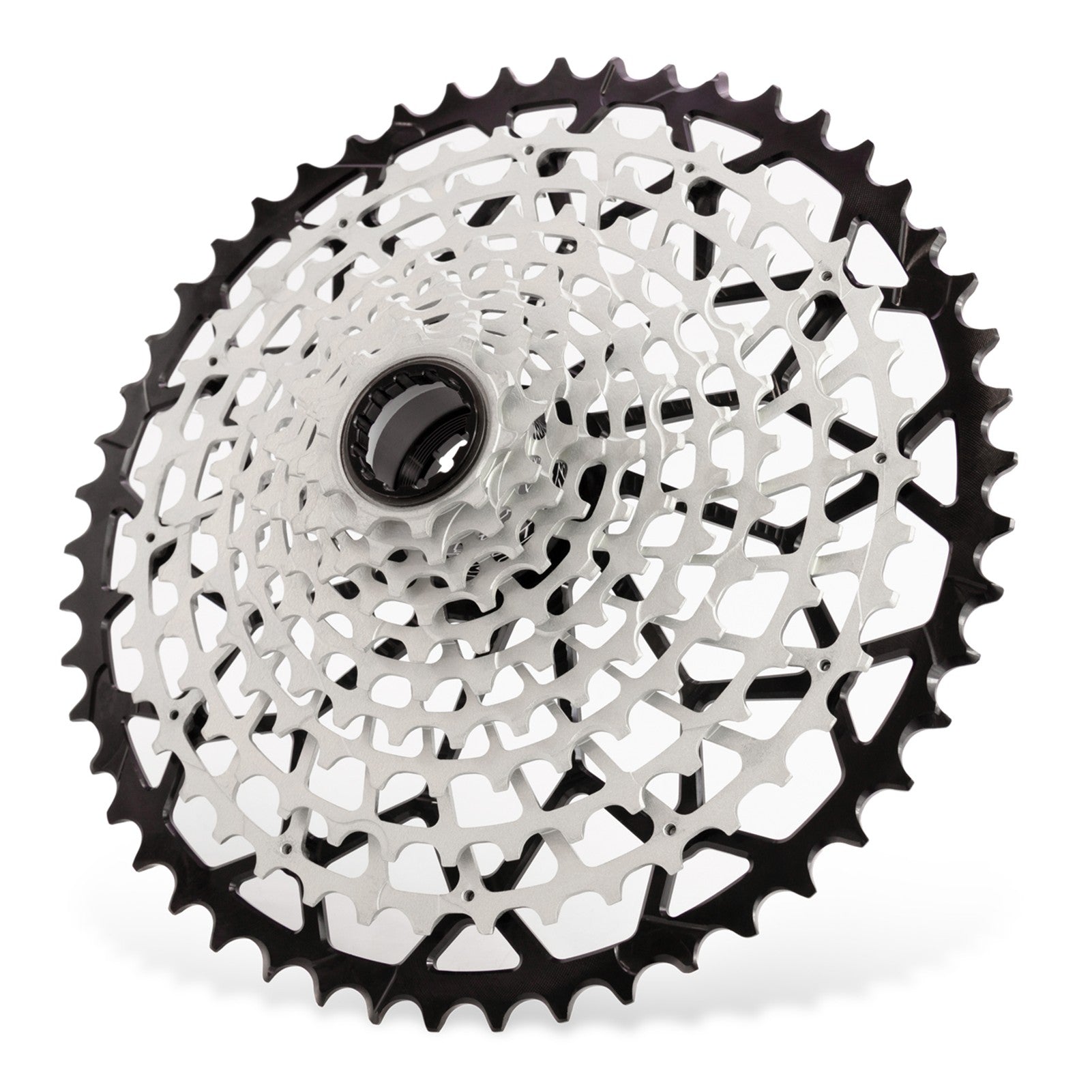 Garbaruk 11-speed SRAM XD freehub cassette in black, angled view showing precision-machined sprockets and robust build quality
