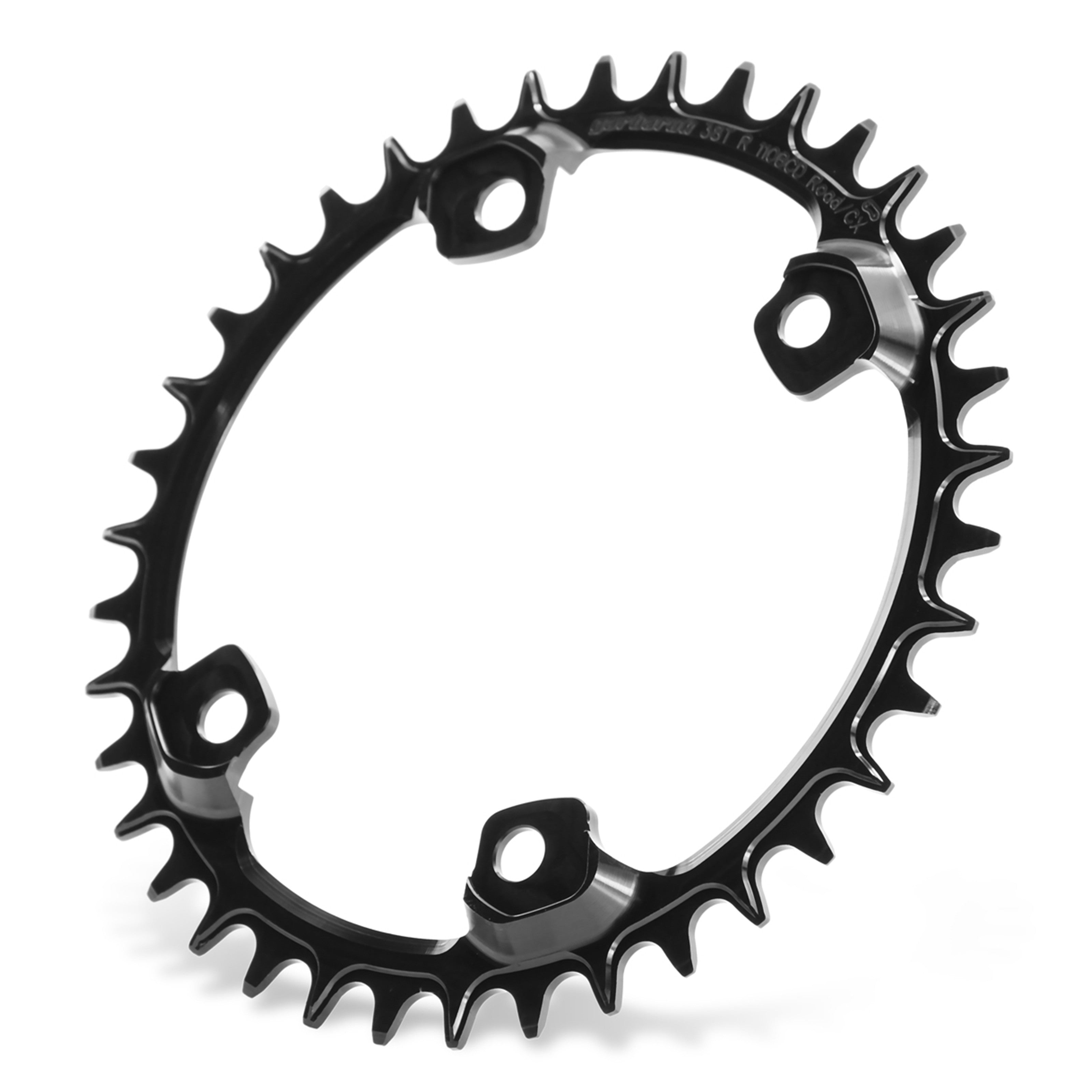 Garbaruk Chainring for Shimano GRX in black, angled to highlight unique tooth shaping and precision CNC-engineered design
