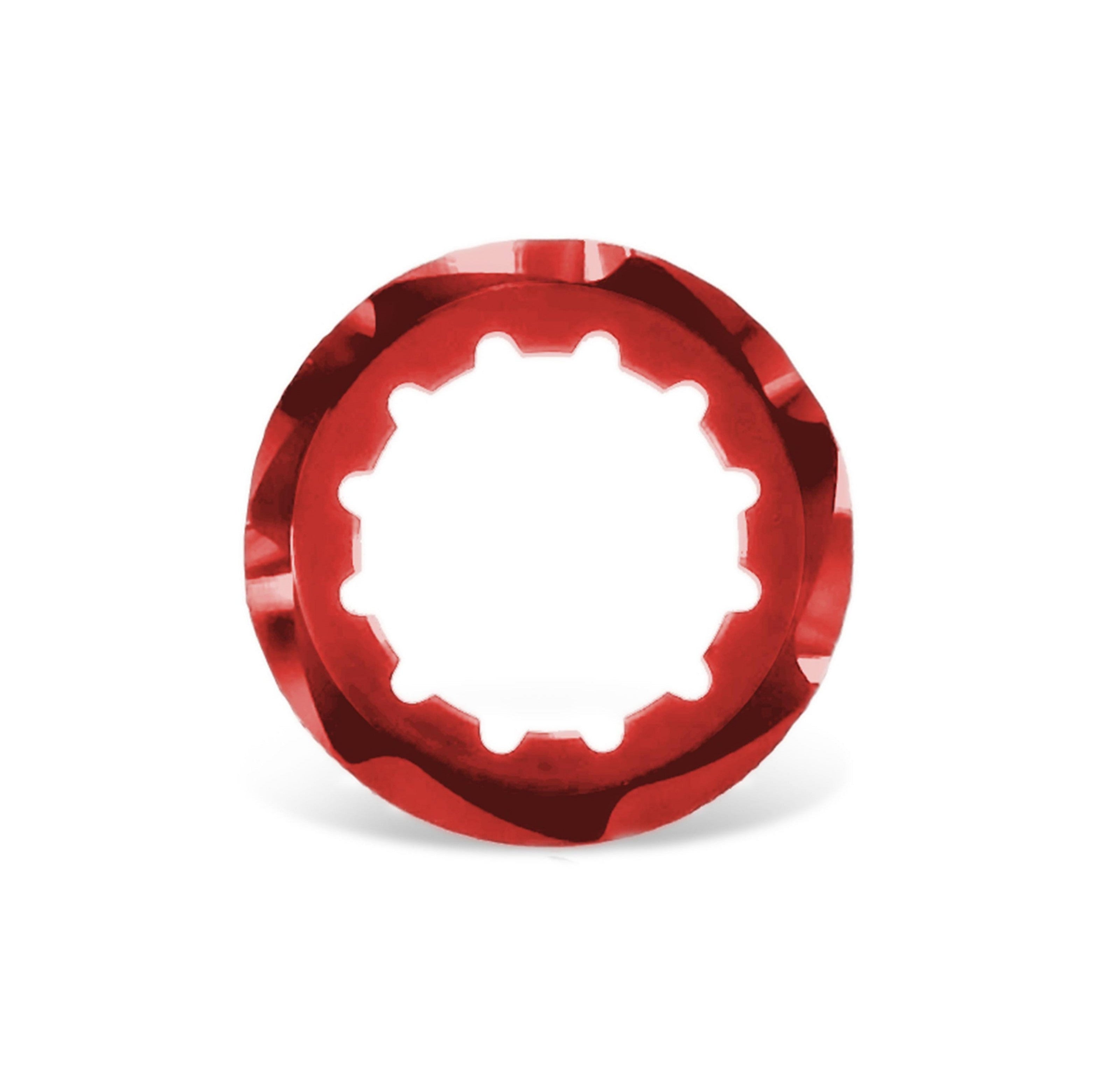 Garbaruk cassette lockring in red, precision CNC-machined for use with Garbaruk cassettes
