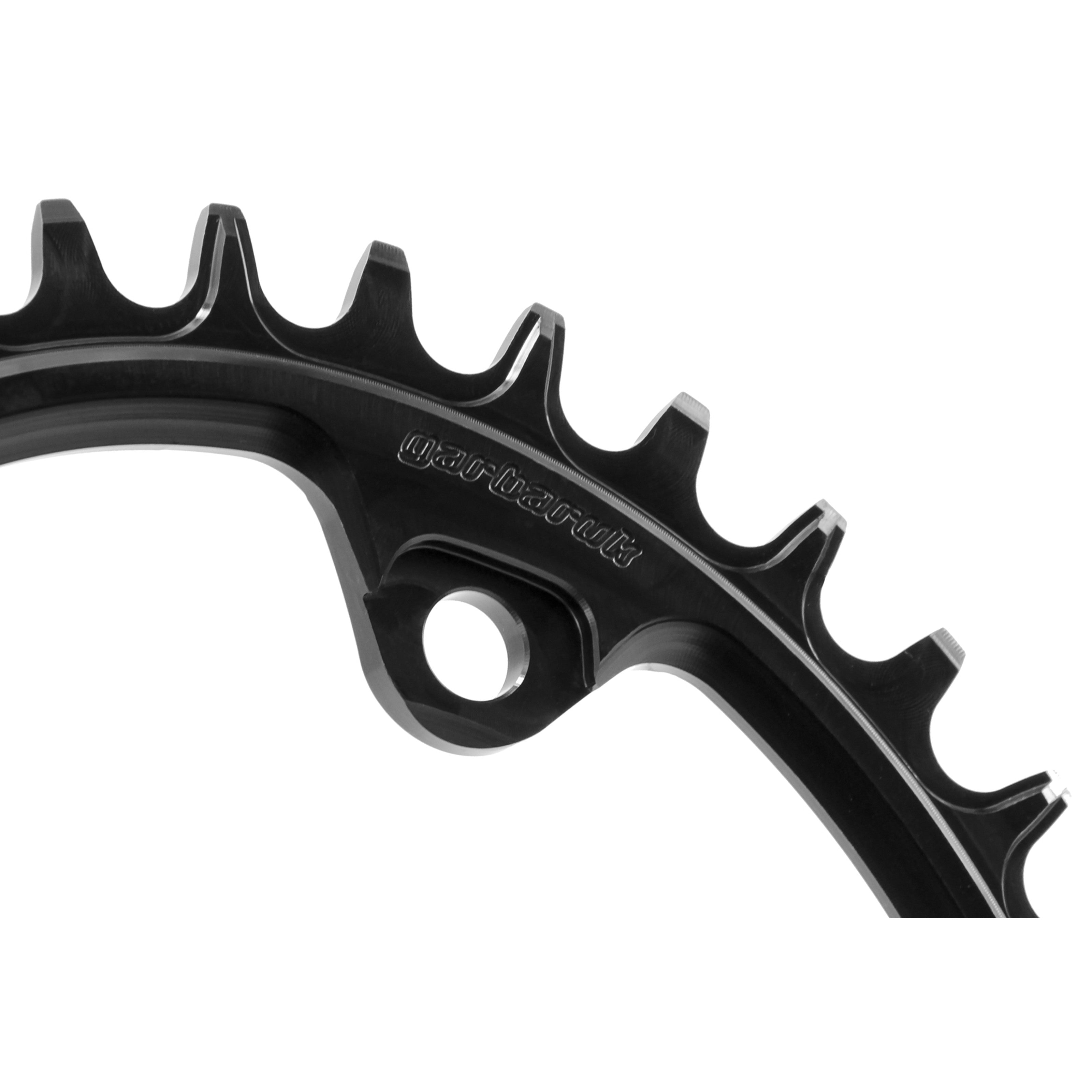 Garbaruk 96 BCD chainring in black for Shimano M6000 M7000 M8000 cranksets, CNC-machined with unique tooth profiling for optimal chain retention