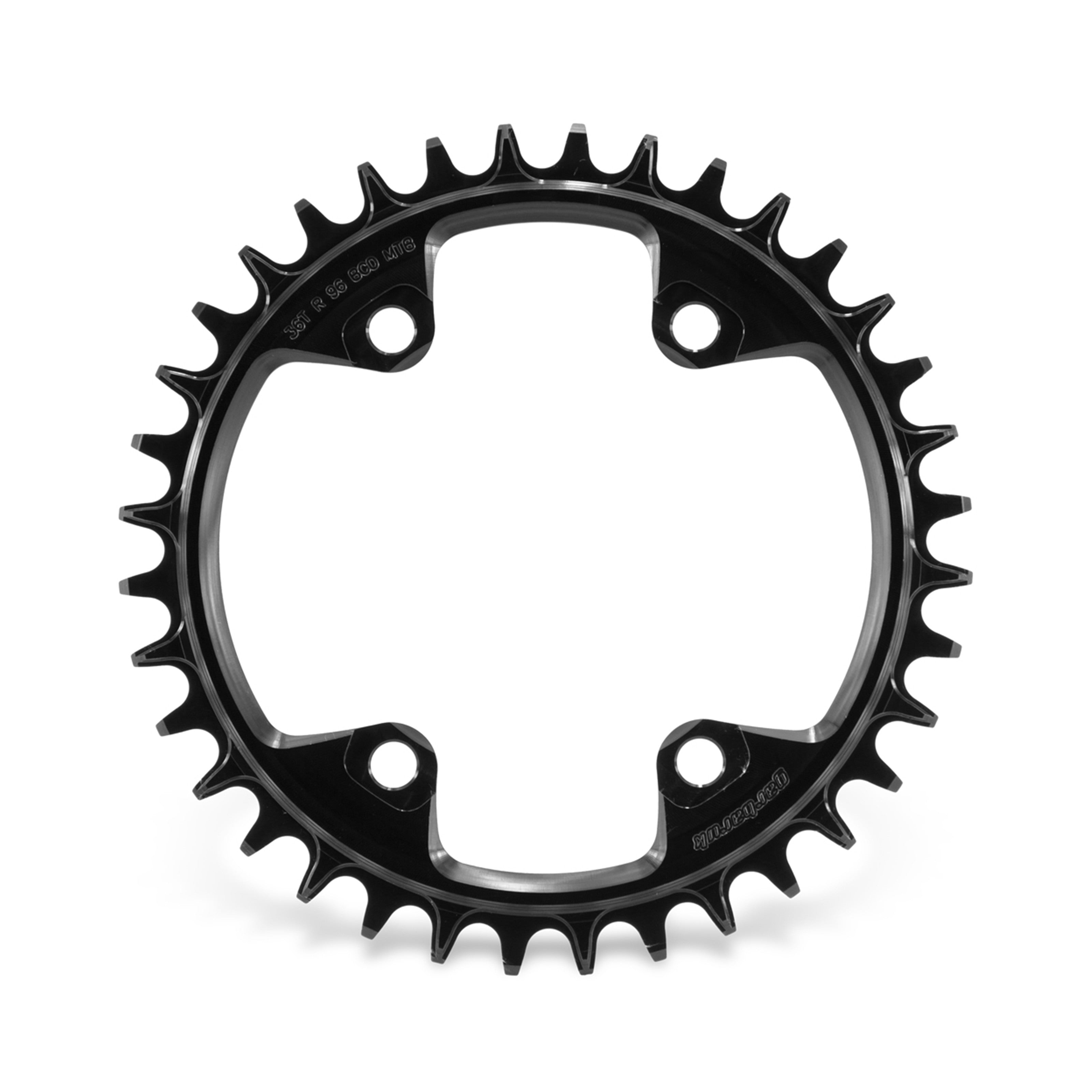 Garbaruk 96 BCD 36T chainring in black for Shimano M6000 M7000 M8000 cranksets, CNC-machined with unique tooth profiling for optimal chain retention