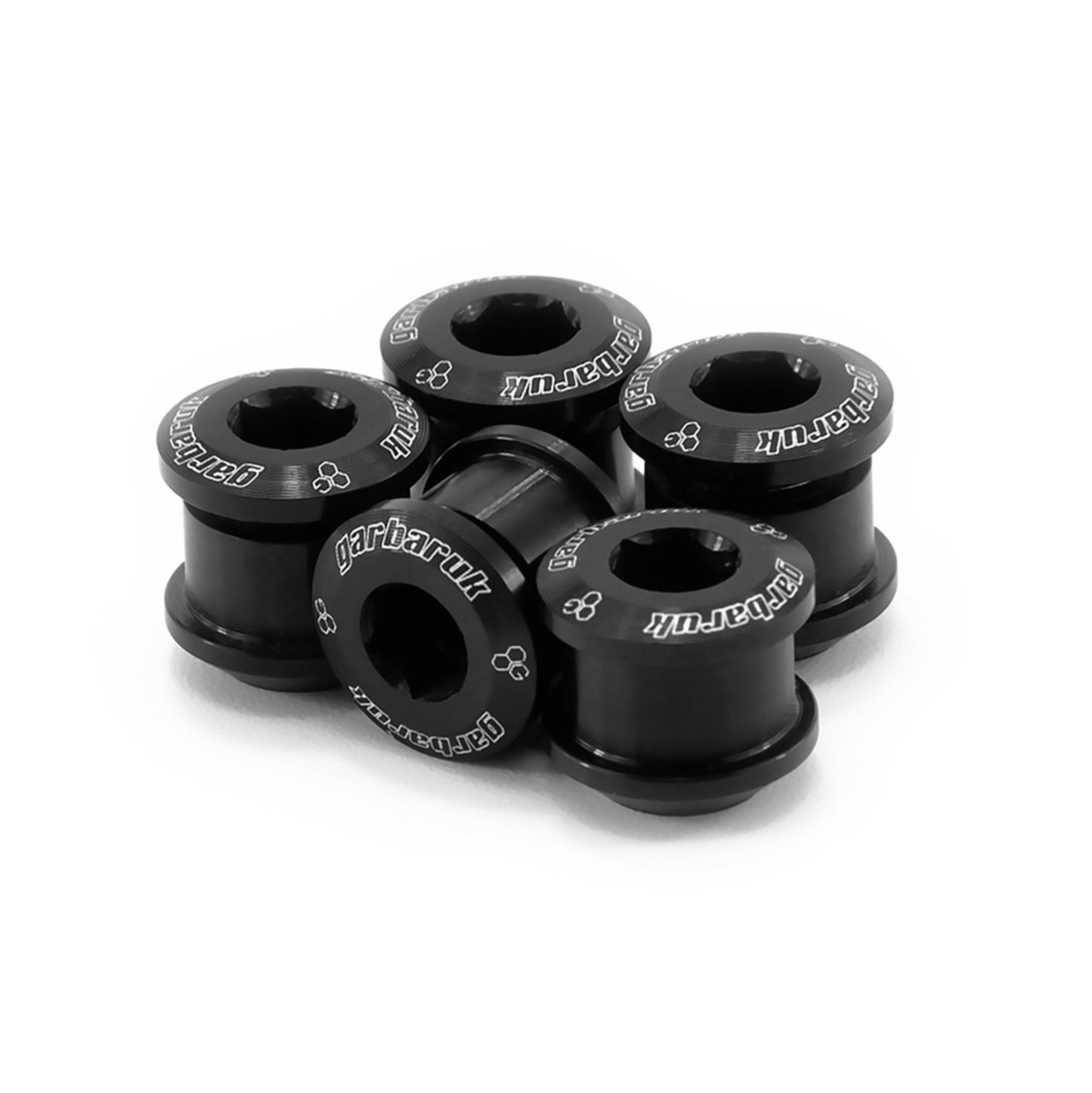 Garbaruk chainring bolts set M8 x 0.75 in black, precision CNC-machined for lightweight strength and secure chainring fit