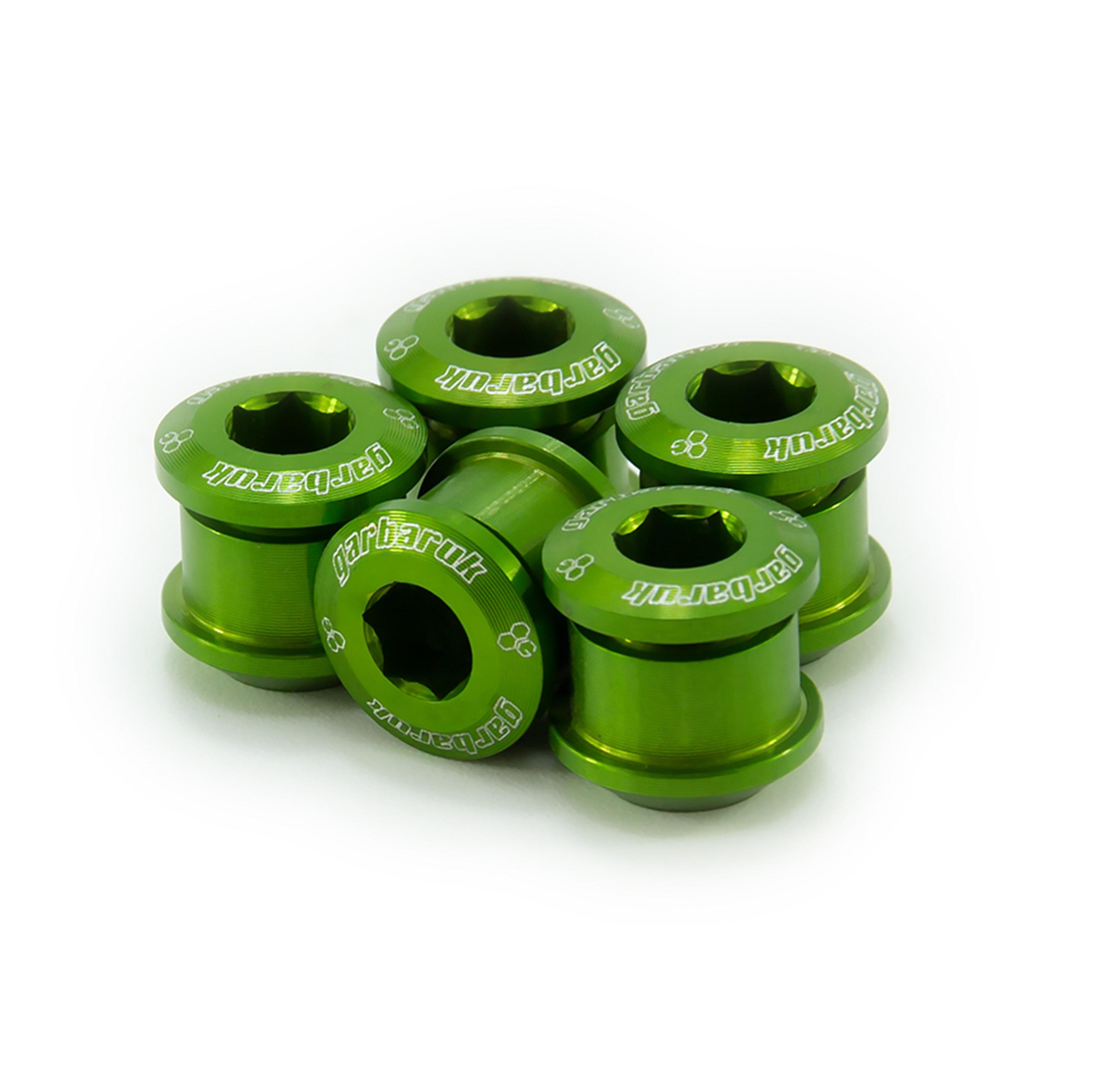 Garbaruk chainring bolts set M8 x 0.75, green, precision CNC-machined for lightweight strength and secure chainring fit