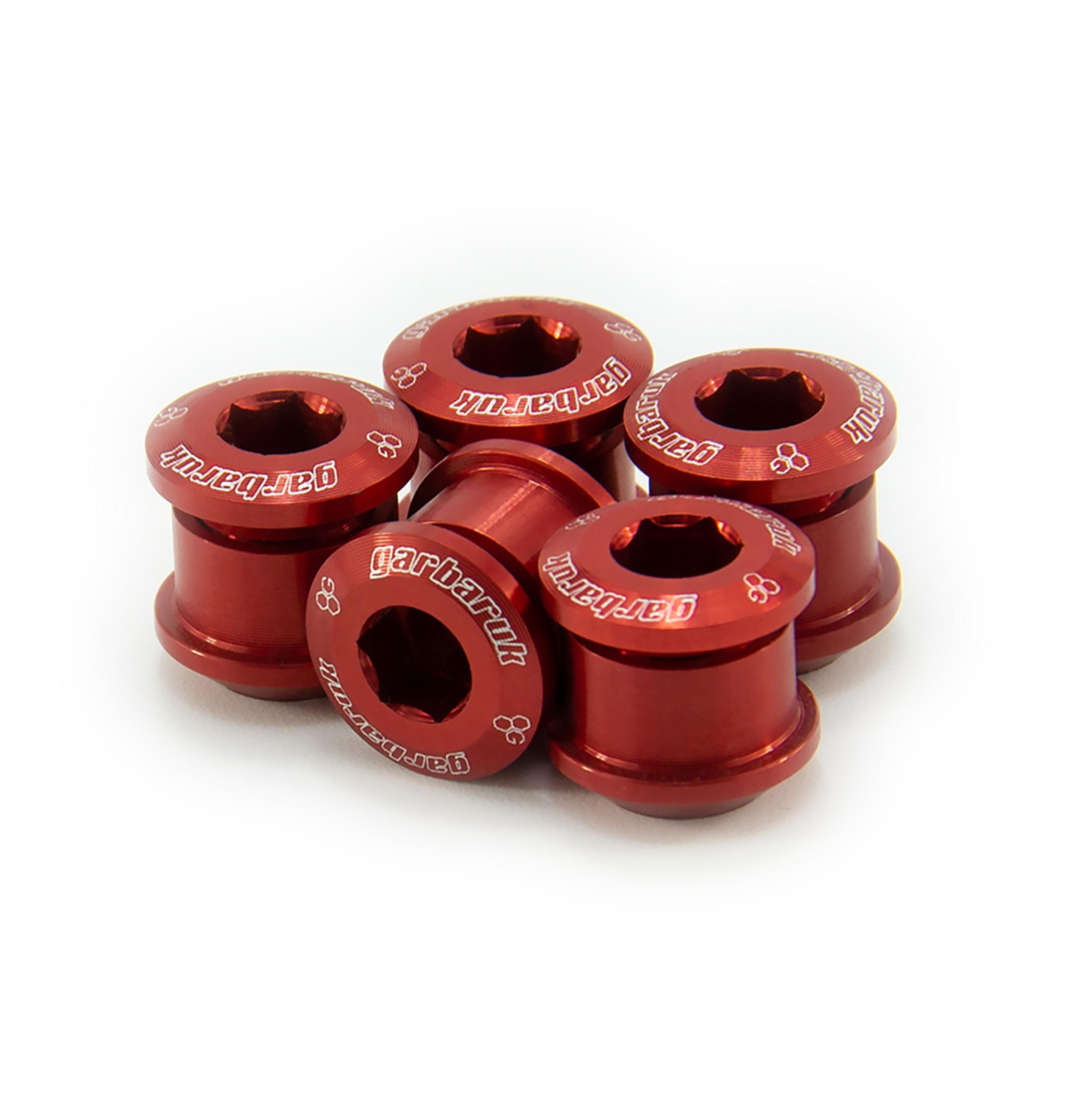 Garbaruk chainring bolts set M8 x 0.75, red, precision CNC-machined for lightweight strength and secure chainring fit
