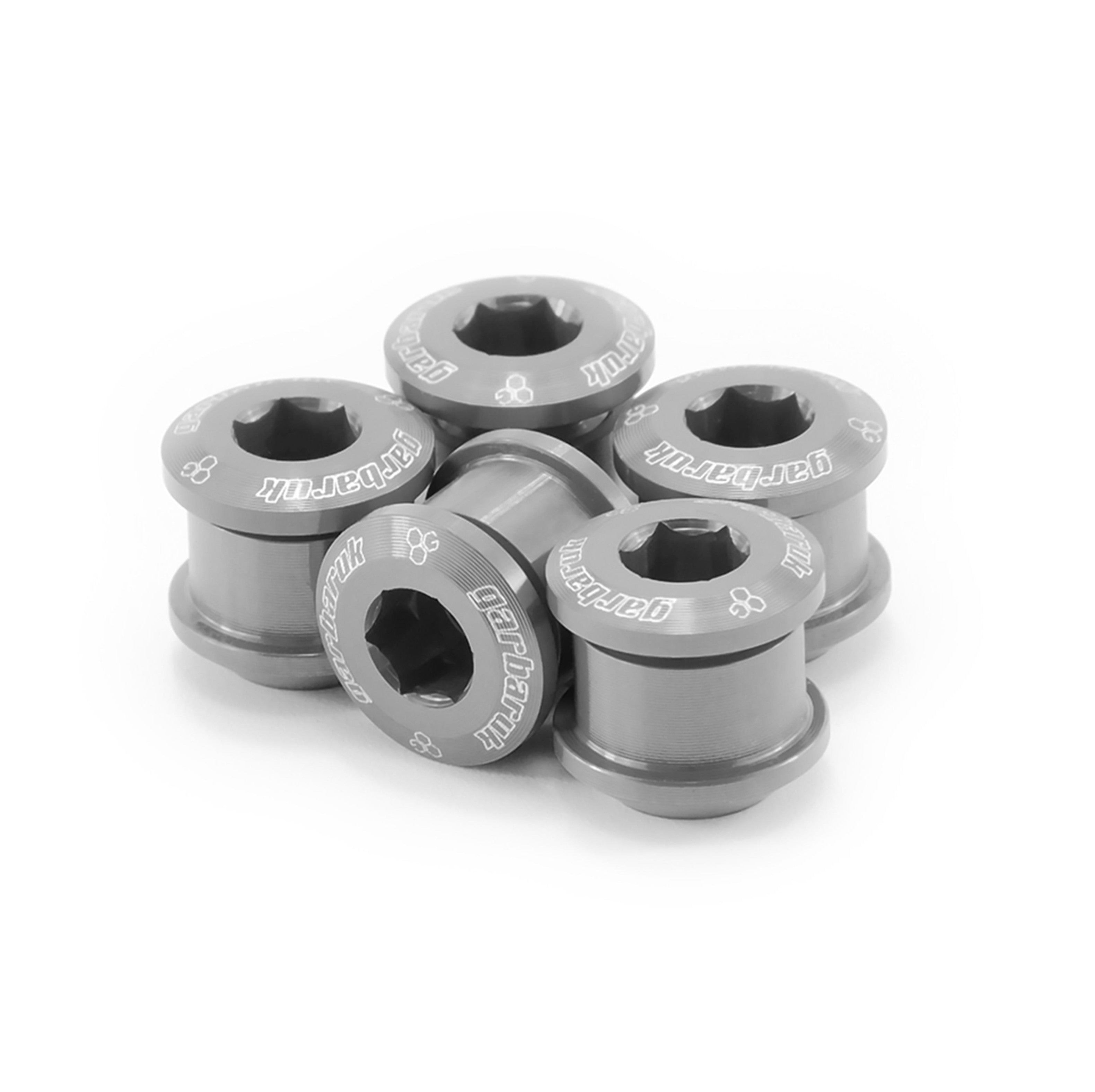 Garbaruk chainring bolts set M8 x 0.75 in silver, precision CNC-machined for lightweight strength and secure chainring fit