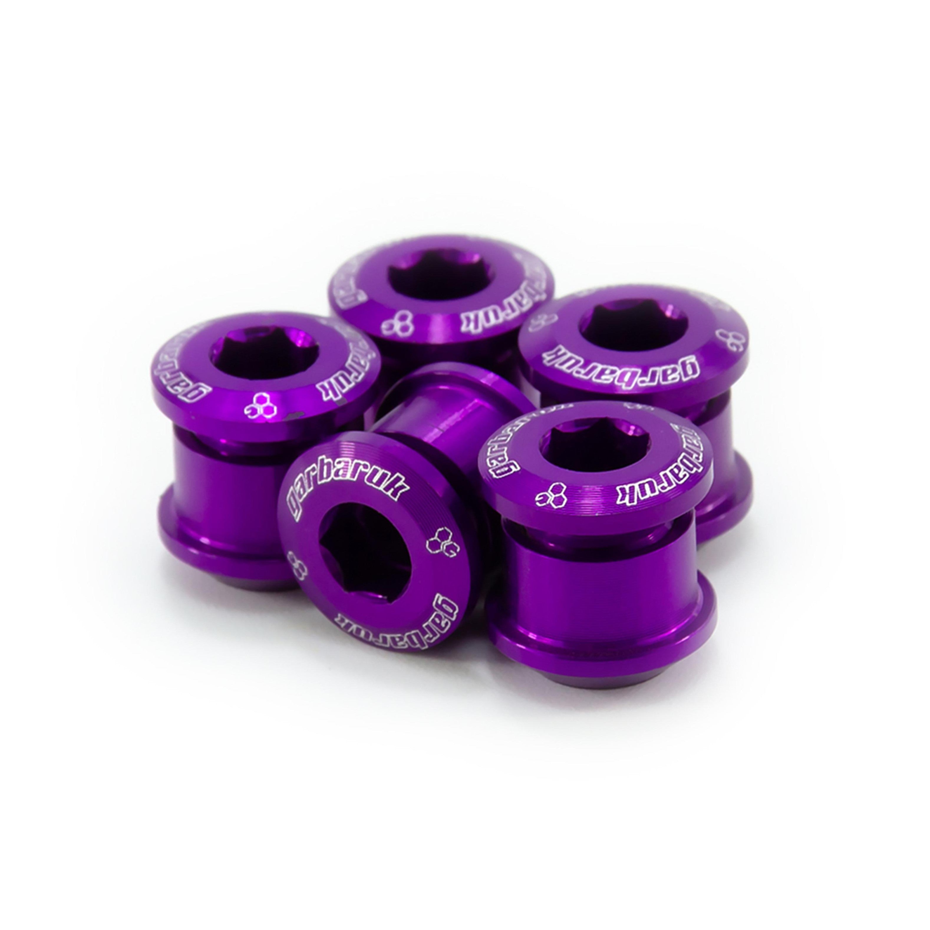 Garbaruk chainring bolts set M8 x 0.75 in violet, precision CNC-machined for lightweight strength and secure chainring fit