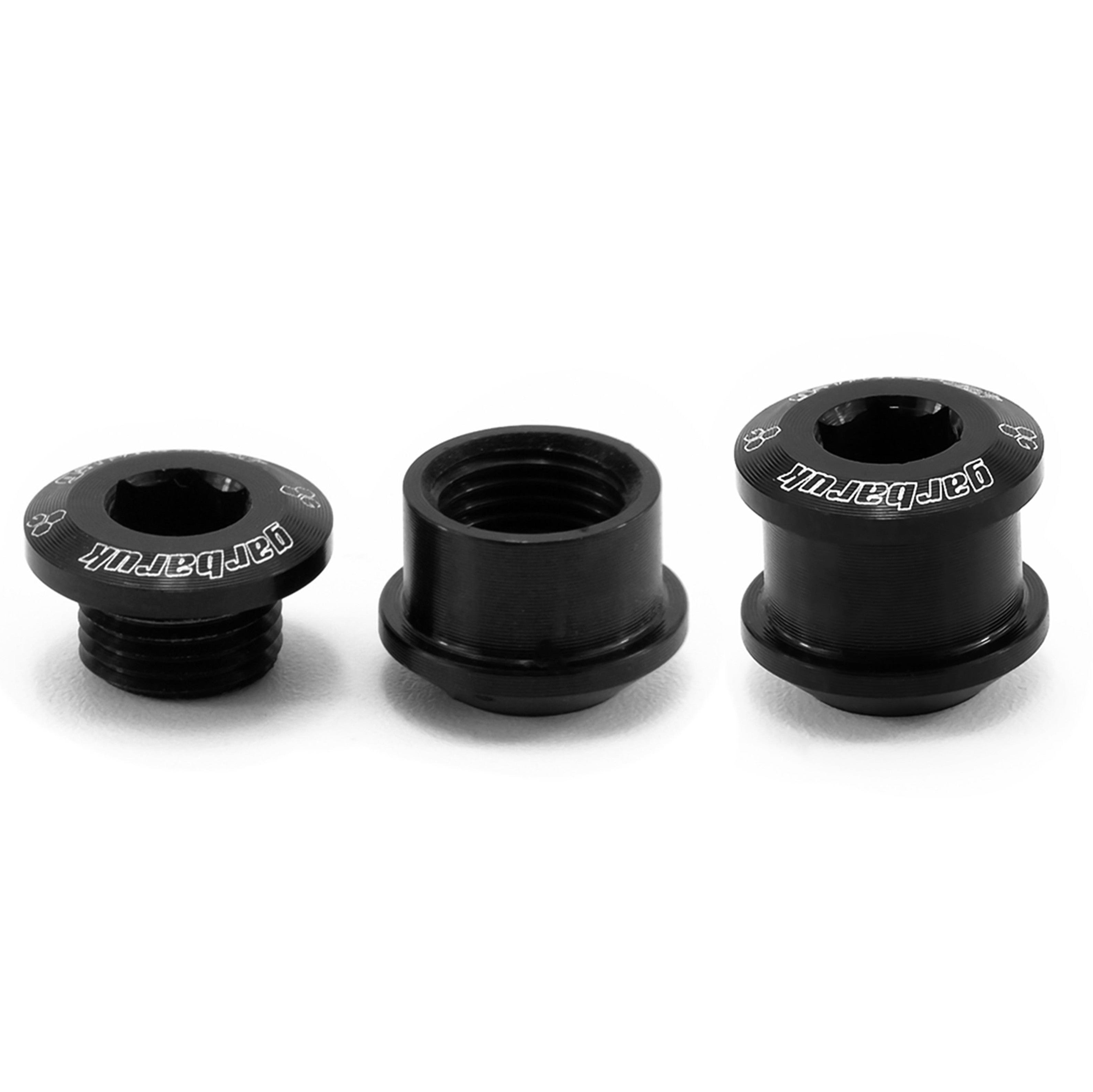 Garbaruk M8 x 0.75 chainring bolts disassembled to display bolt and nut components