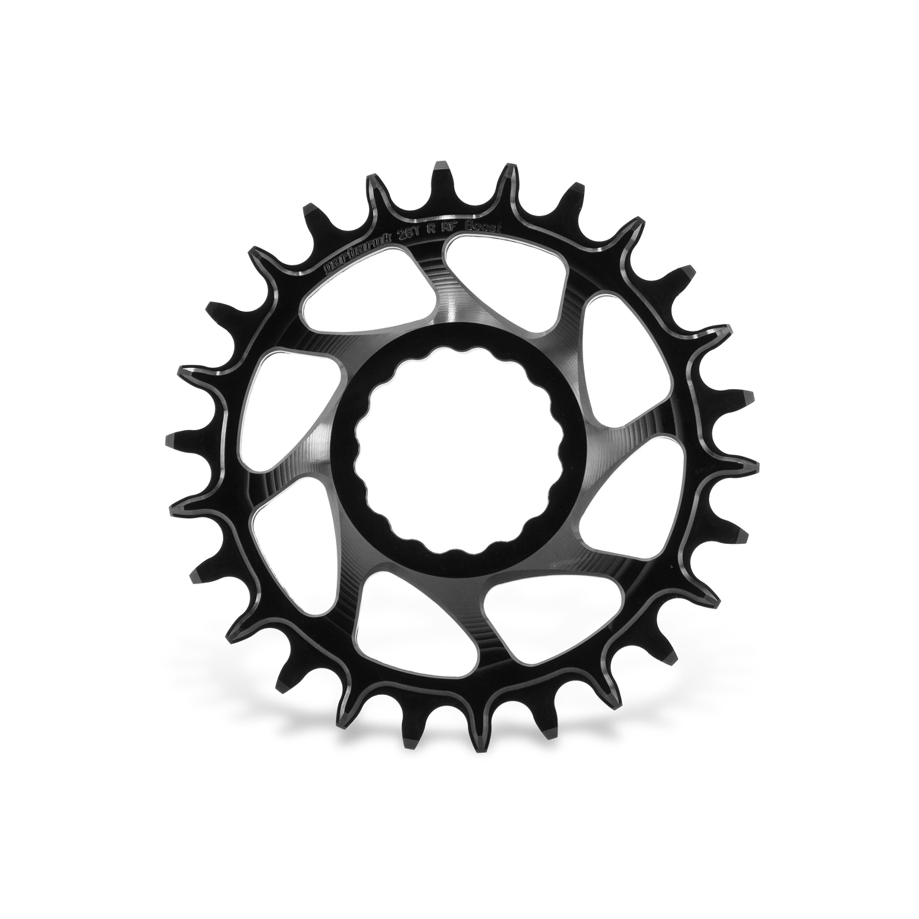 Garbaruk direct-mount MTB chainring for Race Face Cinch Boost in black, 26T, CNC-machined with unique tooth profiling for optimal chain retention