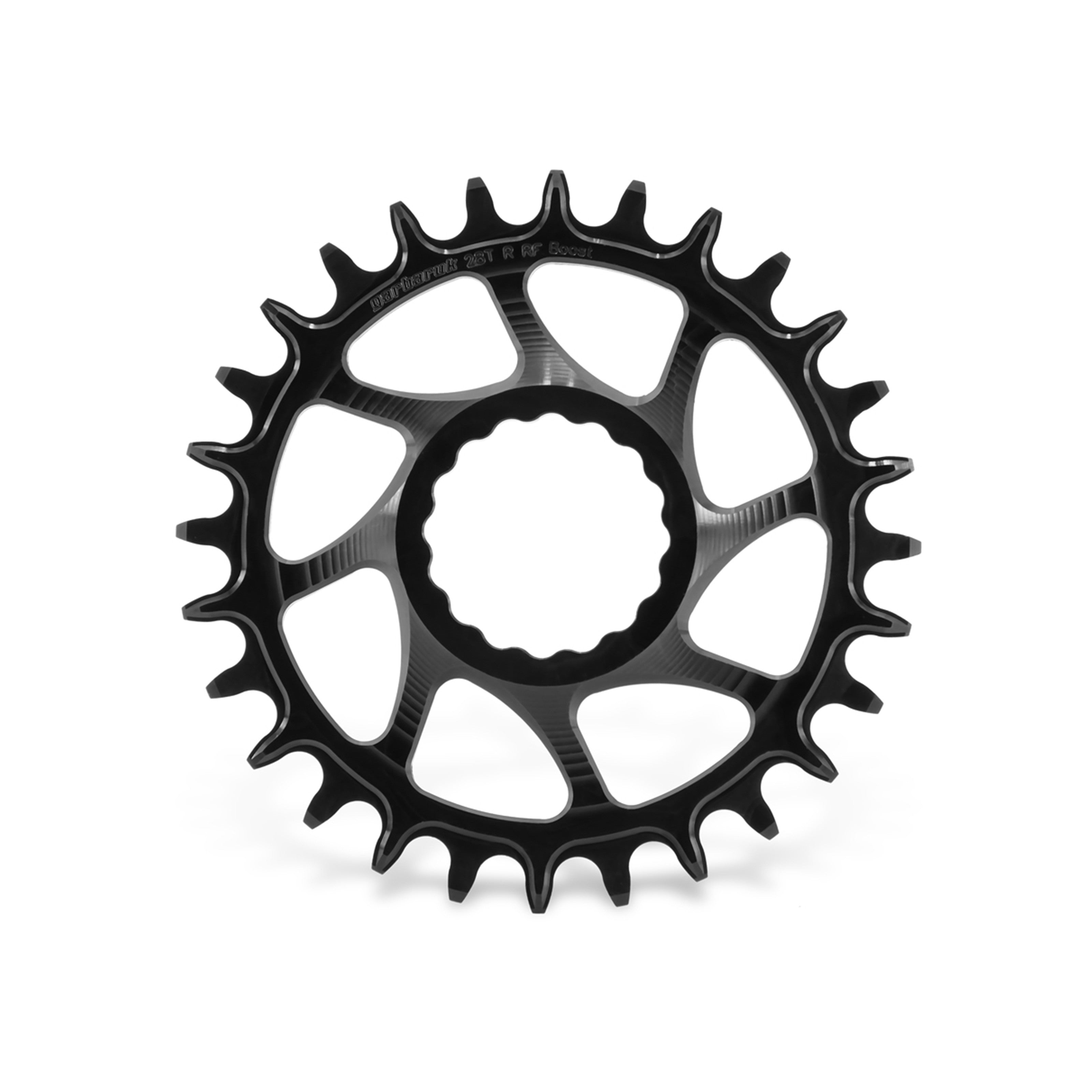 Garbaruk direct-mount MTB chainring for Race Face Cinch Boost in black, 28T, CNC-machined with unique tooth profiling for optimal chain retention
