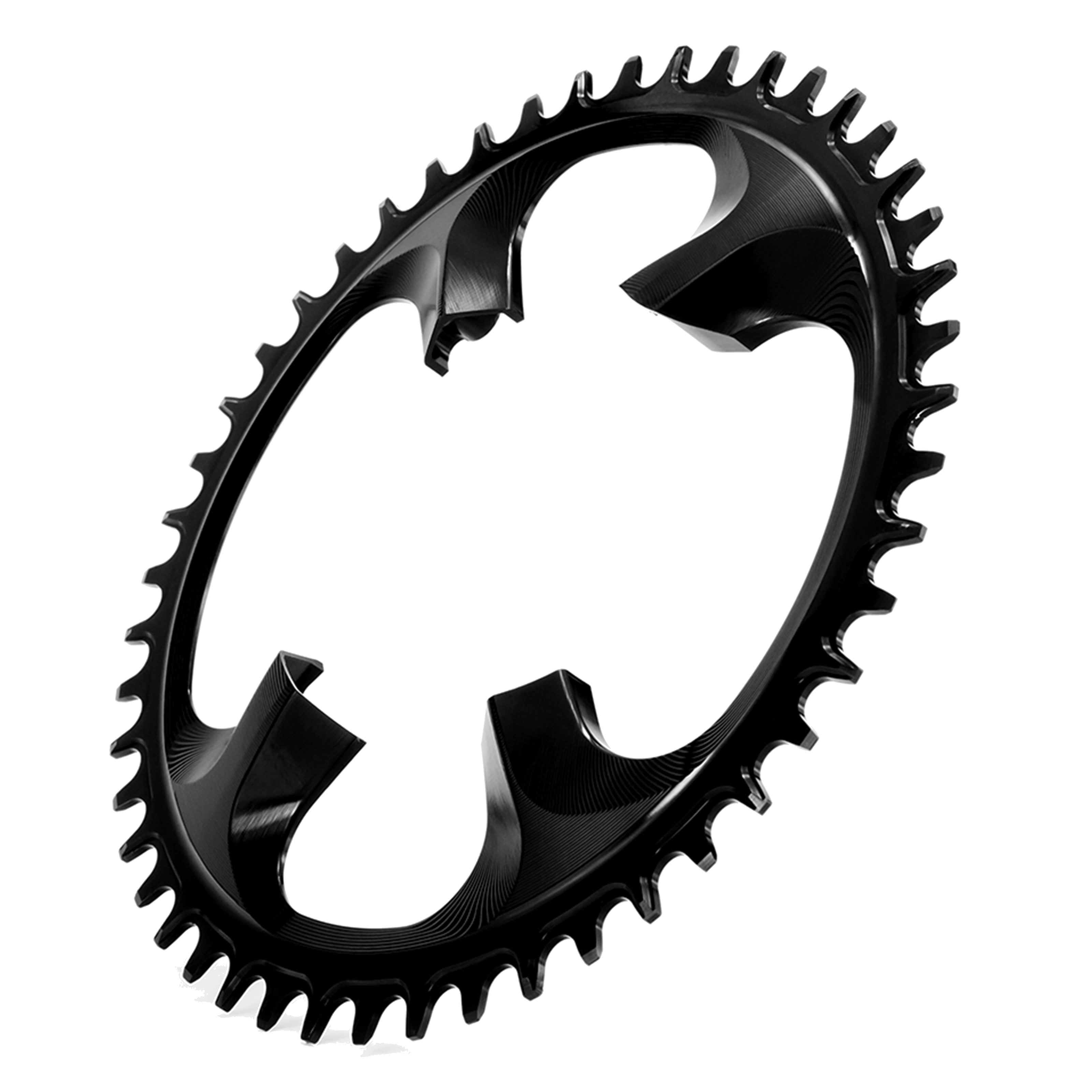 Garbaruk Shimano Ultegra 8000 Chainring in black, angled view to hightlight the tooth design and CNC-machined quality