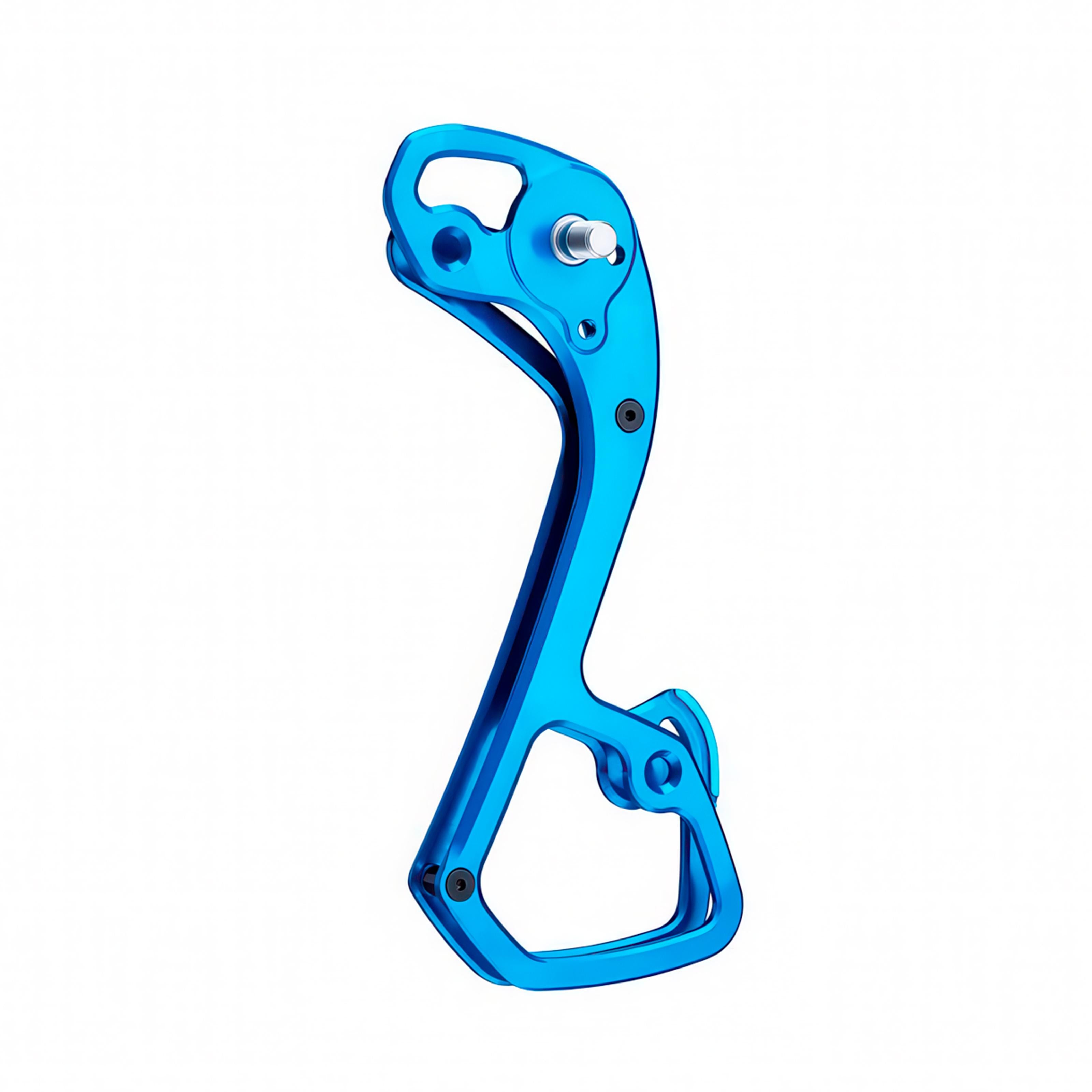 Garbaruk rear derailleur cage for Shimano GRX 11-speed, shown in blue, CNC-machined for improved range and lightweight performance