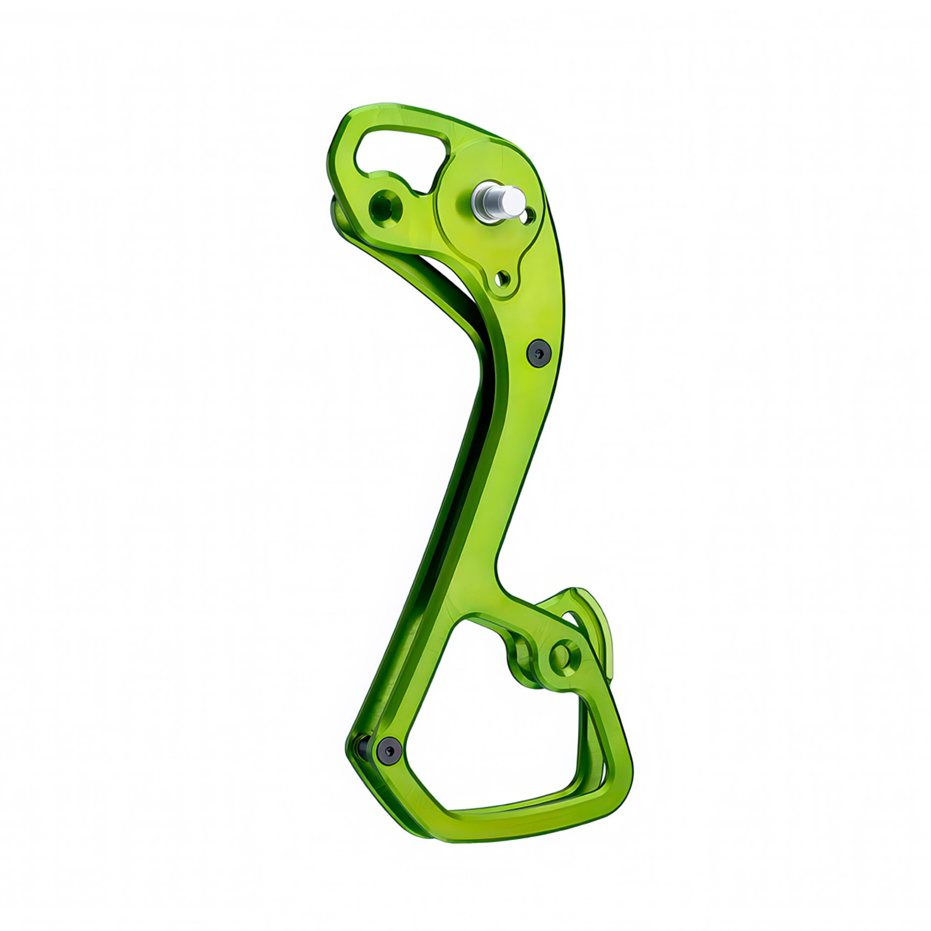 Garbaruk rear derailleur cage for Shimano GRX 11-speed, shown in green, CNC-machined for improved range and lightweight performance