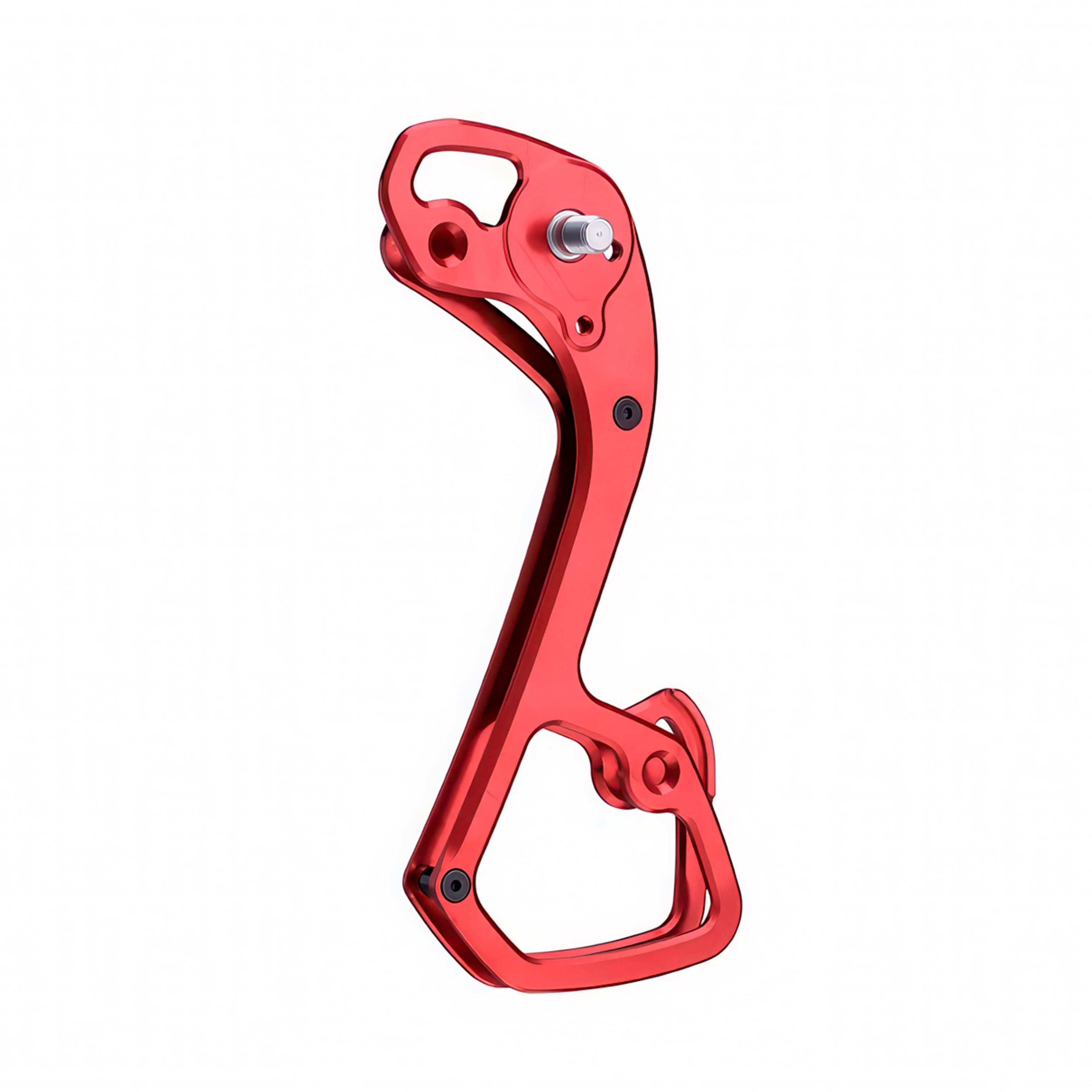 Garbaruk rear derailleur cage for Shimano GRX 11-speed, shown in red, CNC-machined for improved range and lightweight performance