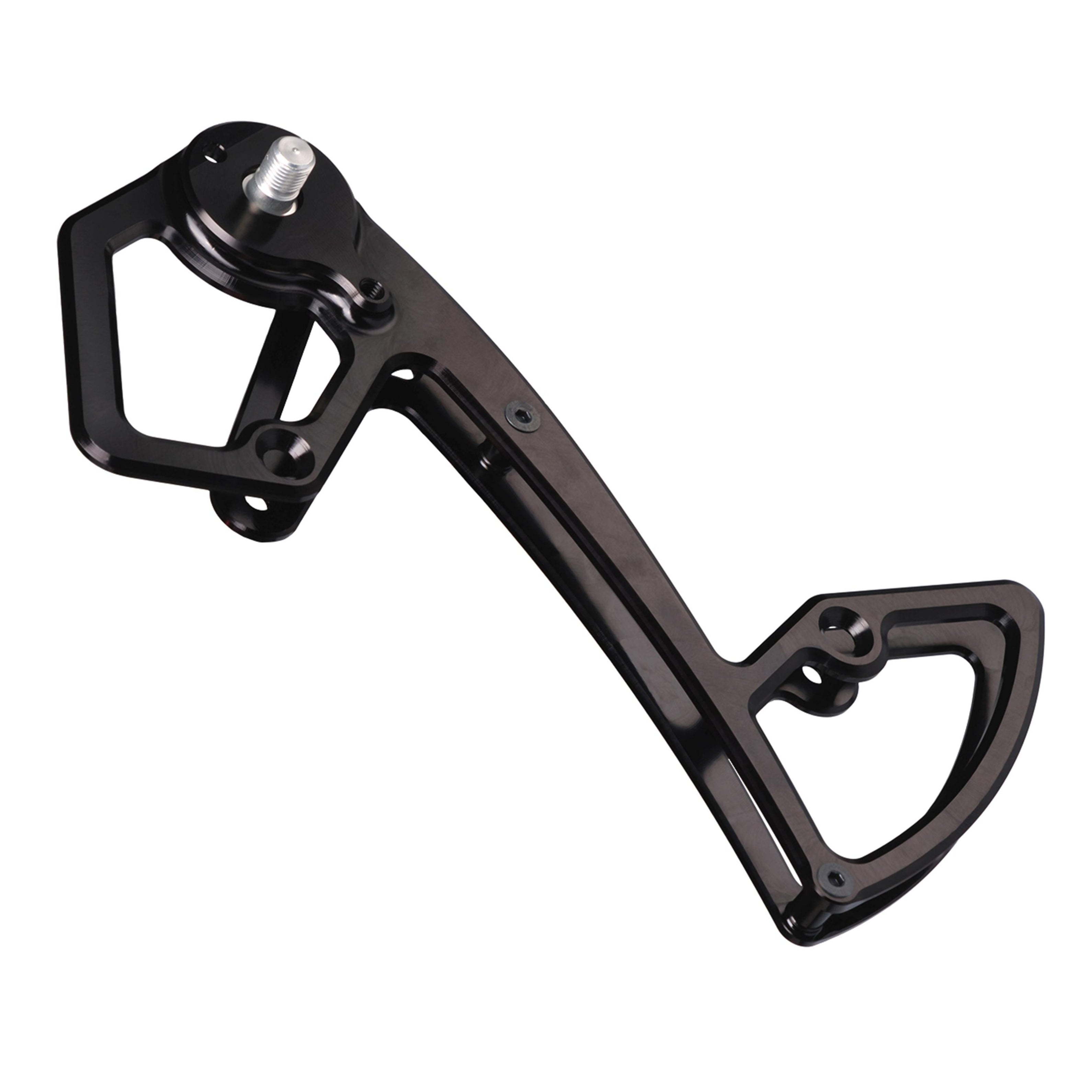 Garbaruk rear derailleur cage for Shimano 12-speed MTB, black, CNC-machined for increased gear range, reduced weight, and precise shifting