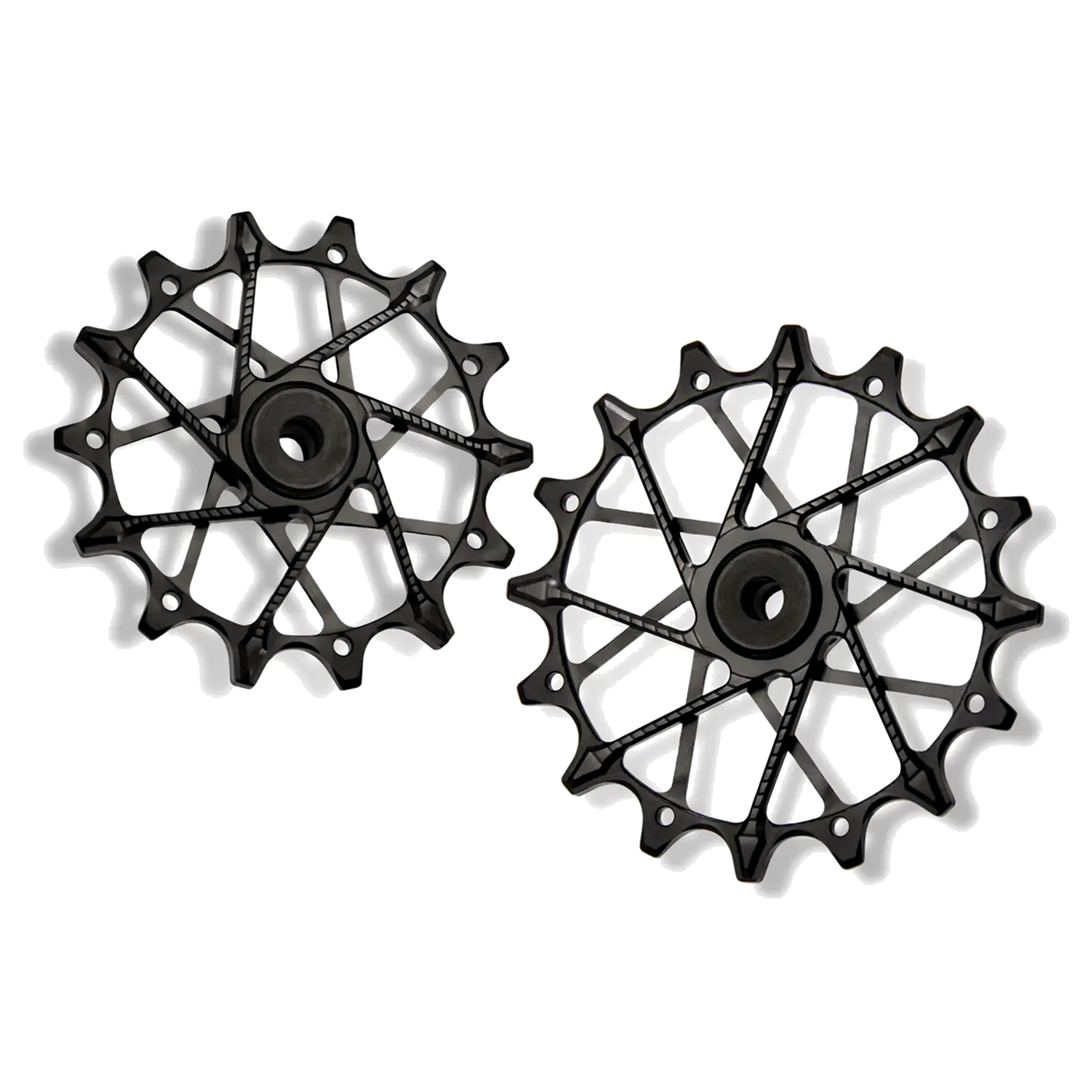 Garbaruk rear derailleur pulleys for SRAM XPLR 13-speed in black, studio shot on white background