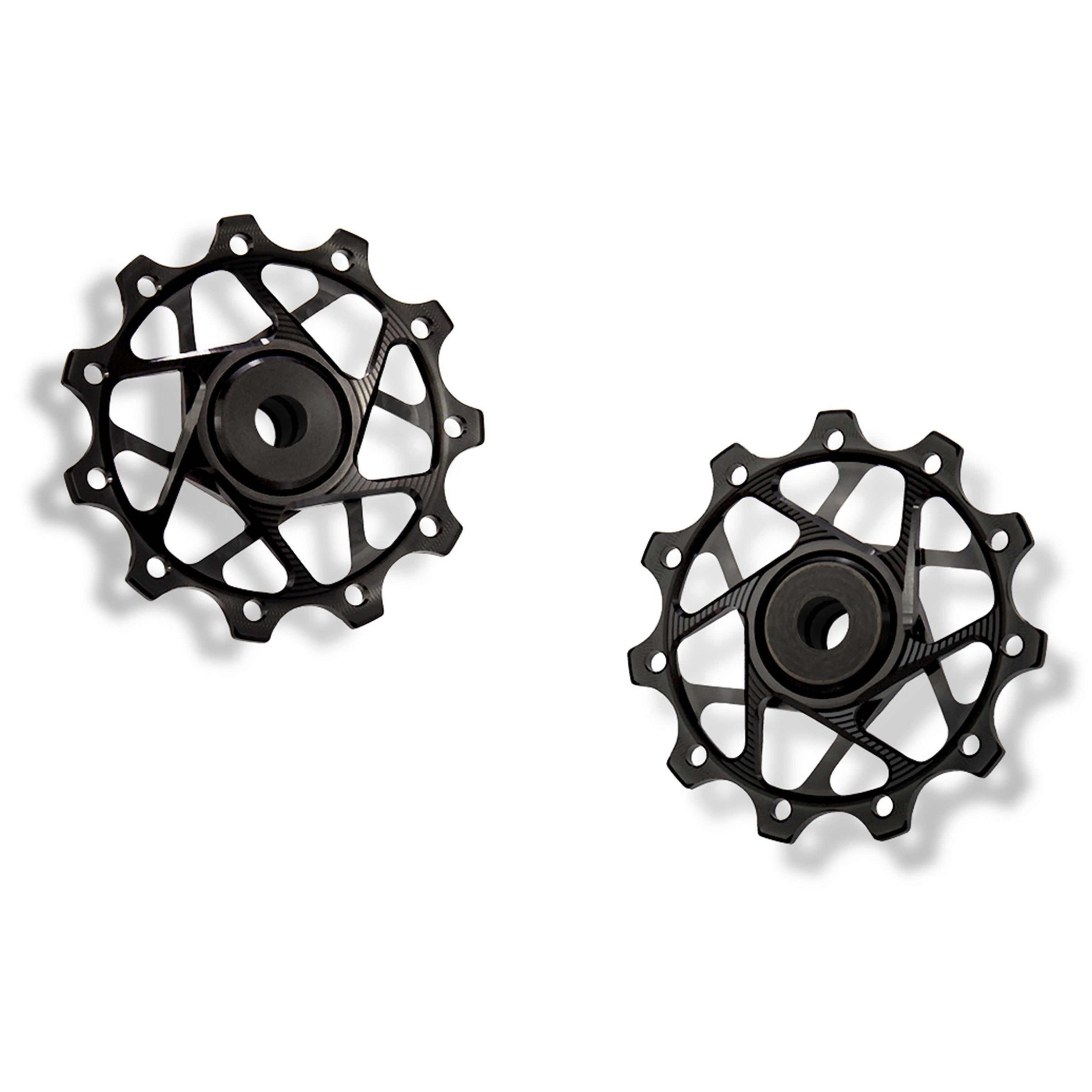 Garbaruk rear derailleur pulleys for Shimano, black, 11T + 11T tooth combination, CNC-machined lightweight alloy for smooth 11-speed shifting