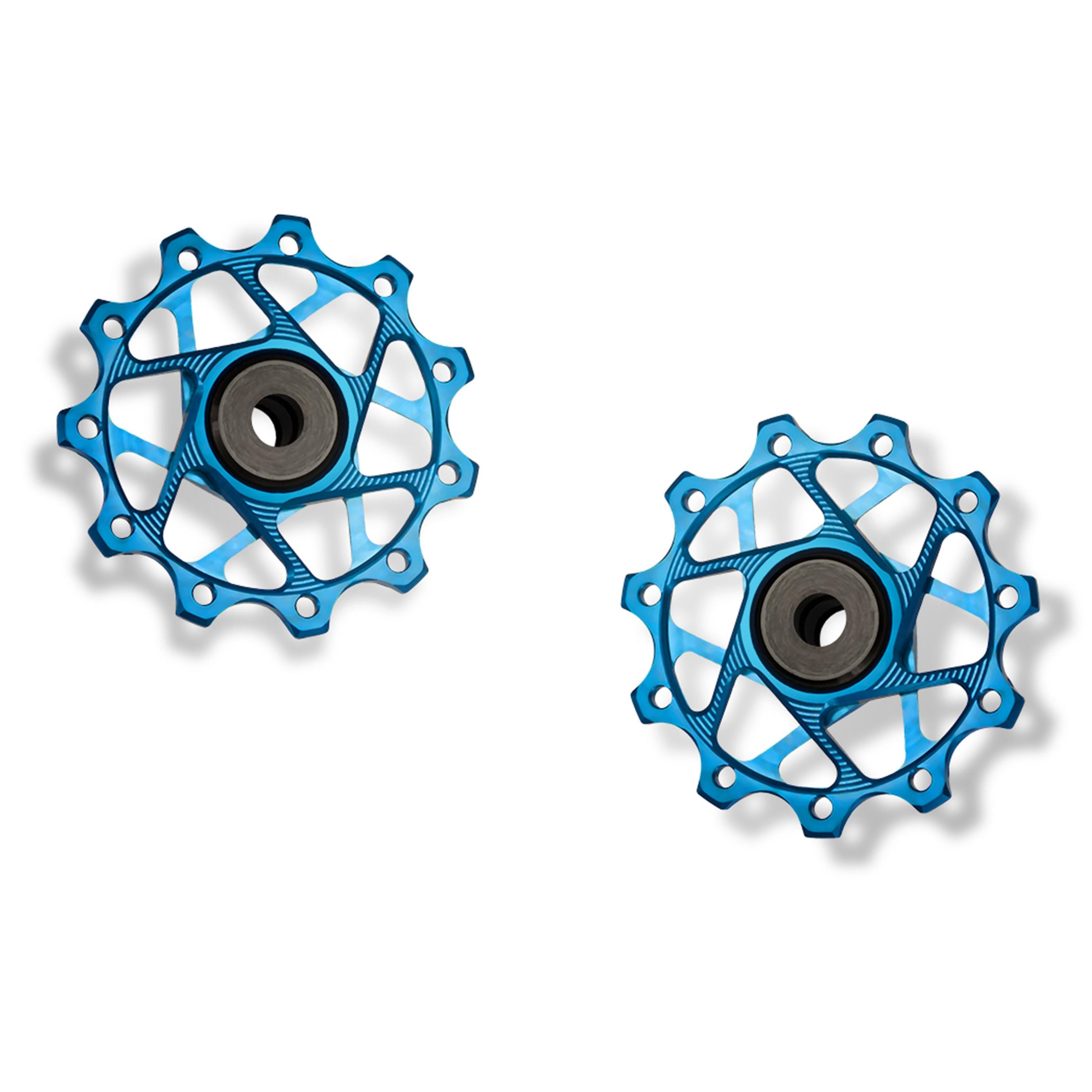 Garbaruk rear derailleur pulleys for Shimano, blue, 11T + 11T tooth combination, CNC-machined lightweight alloy for smooth 11-speed shifting