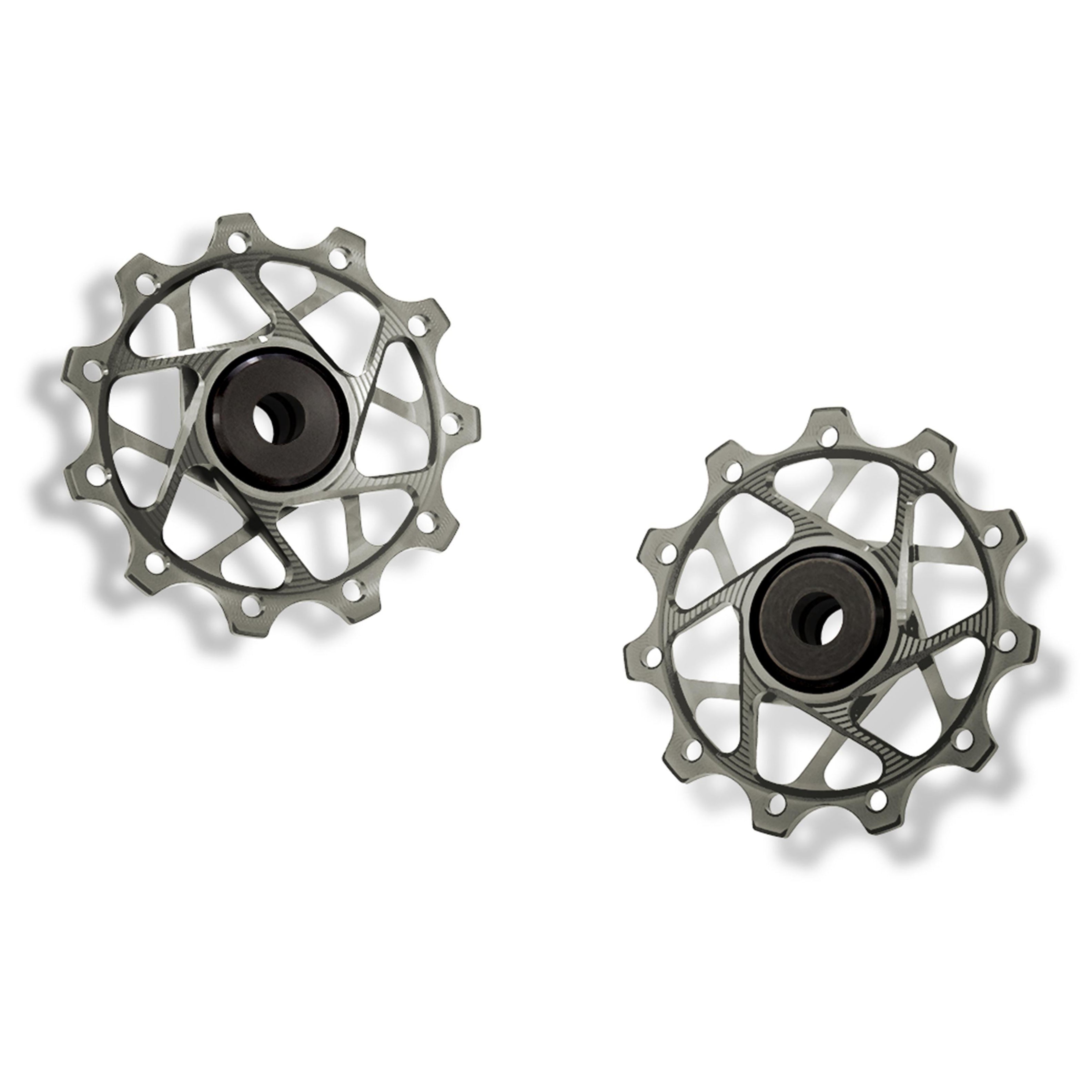 Garbaruk rear derailleur pulleys for Shimano, silver, 11T + 11T tooth combination, CNC-machined lightweight alloy for smooth 11-speed shifting