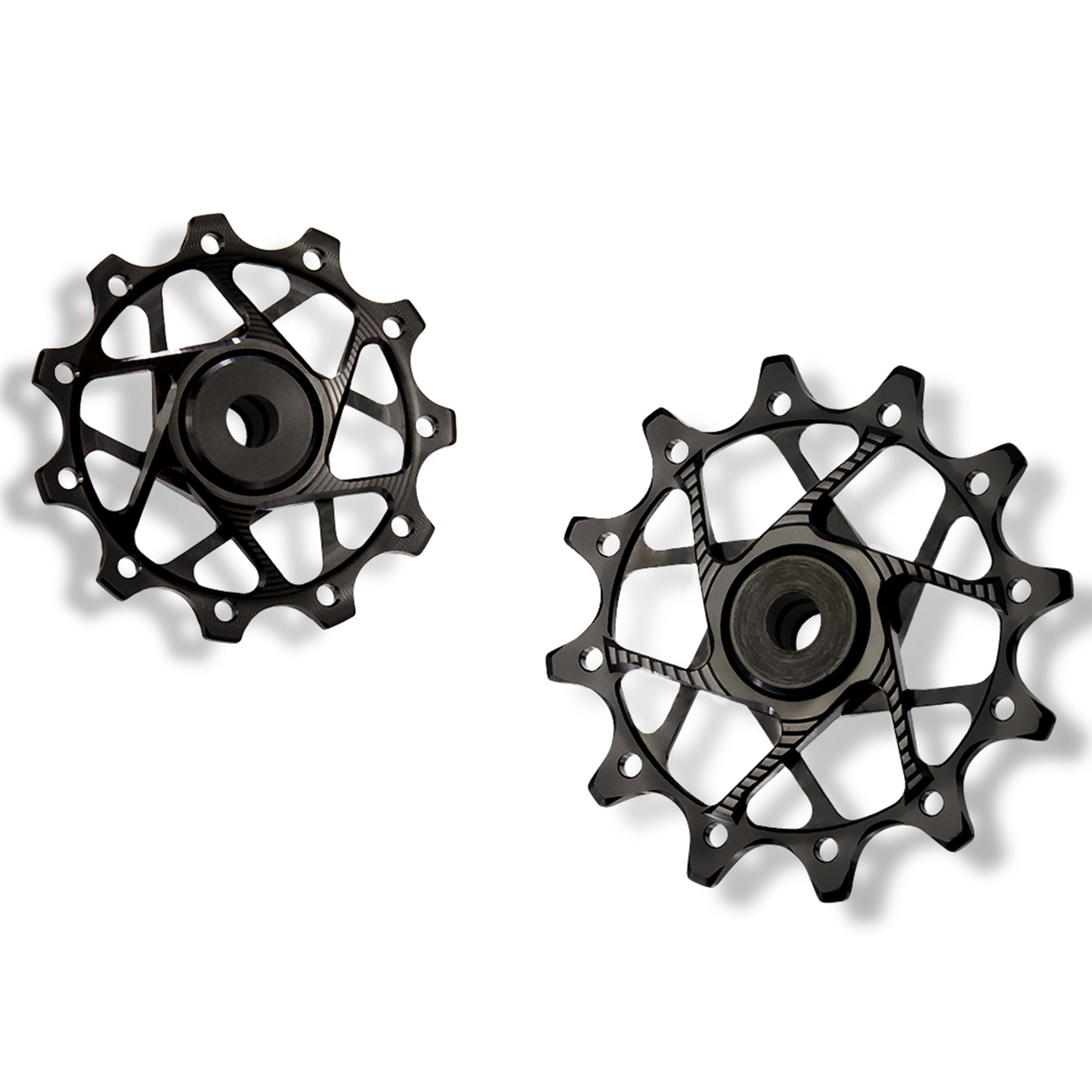 Garbaruk rear derailleur pulleys for Shimano, black, 11T + 12T tooth combo, designed for 11-speed MTB with standard cage for optimal chain management