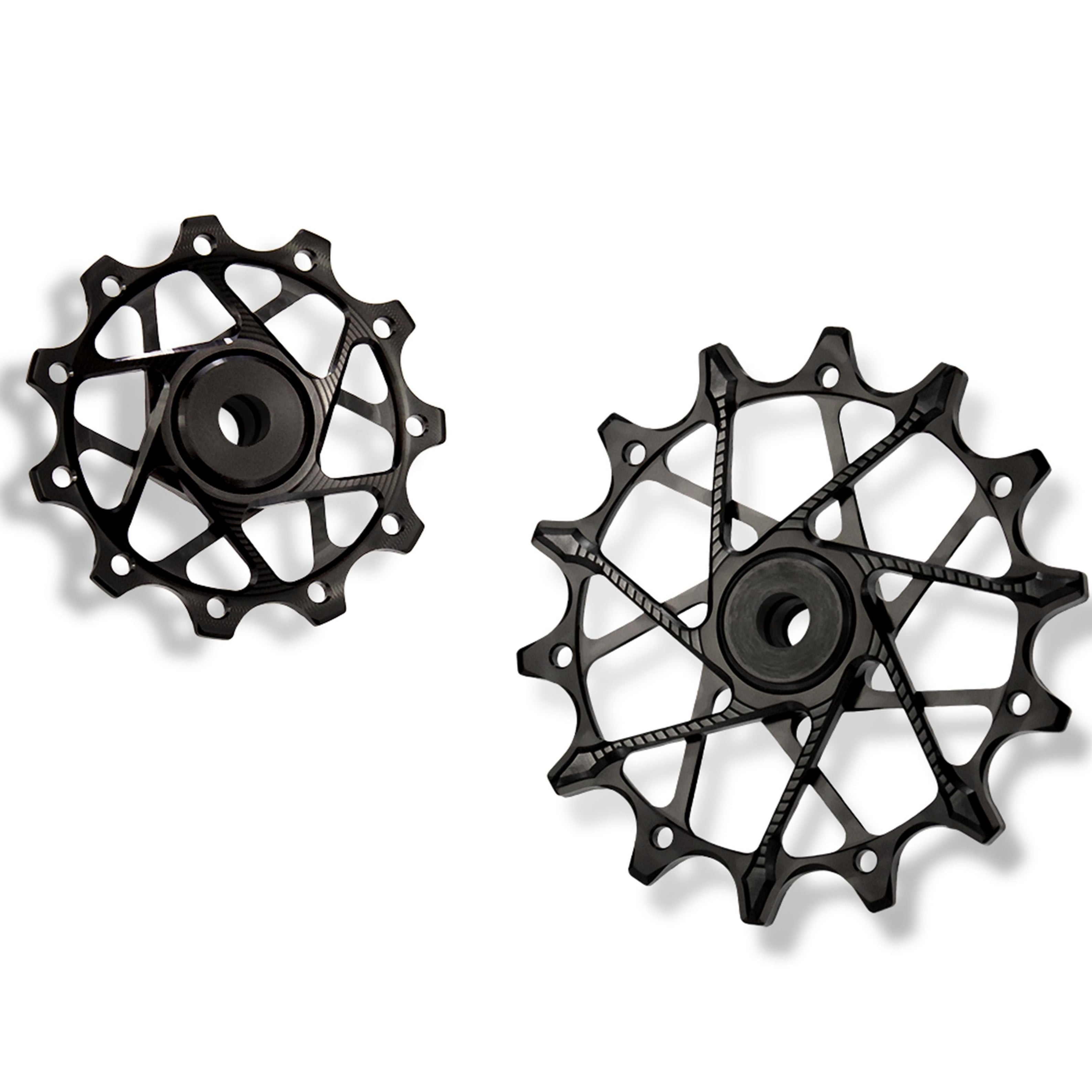 Garbaruk rear derailleur pulleys for Shimano, black, 11T + 14T tooth combo, optimised for 11-speed XT with standard cage for smooth drivetrain performance