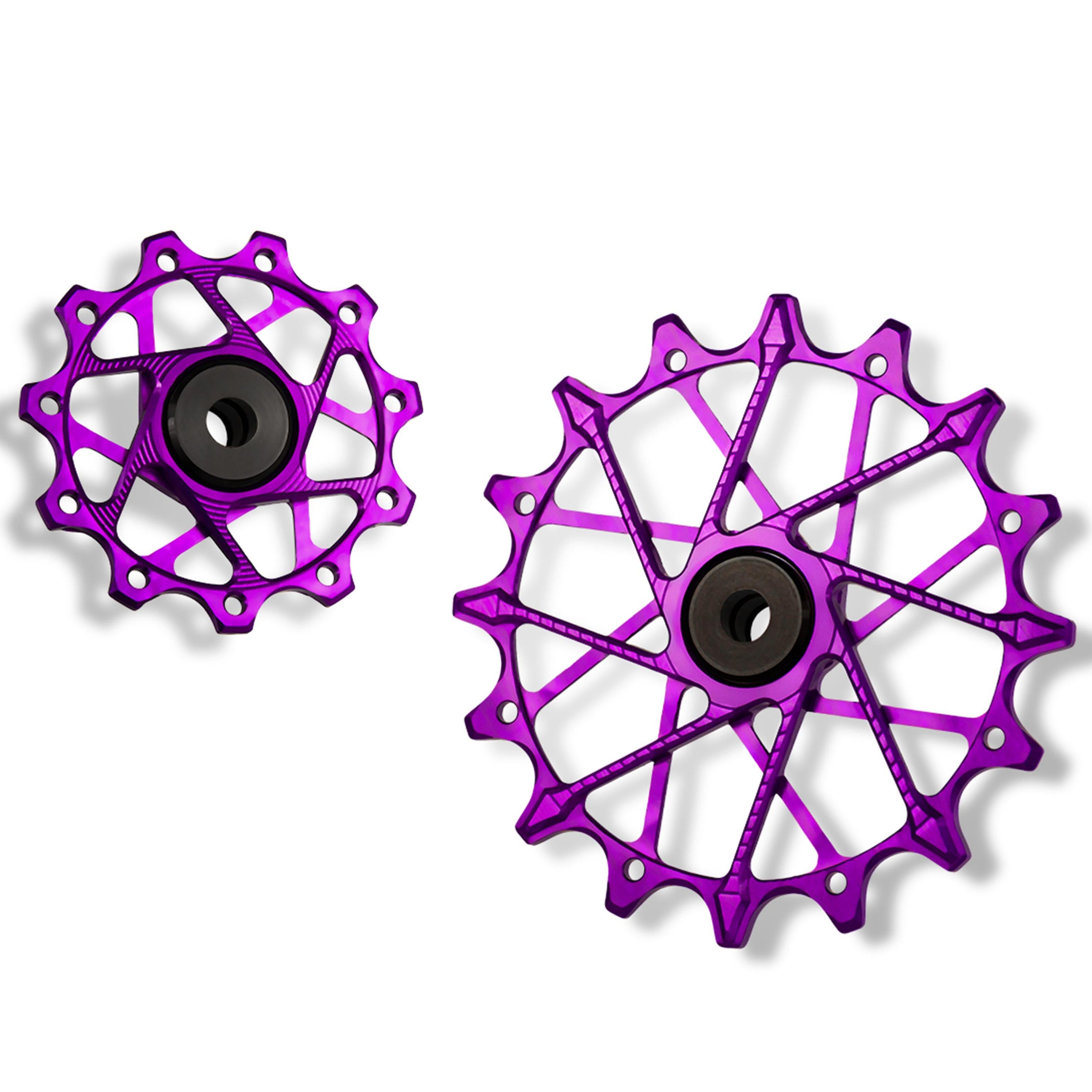 Garbaruk rear derailleur pulleys for Shimano, violet, 11T + 16T tooth combo, designed for 11-speed MTB with Garbaruk cage for superior chain control