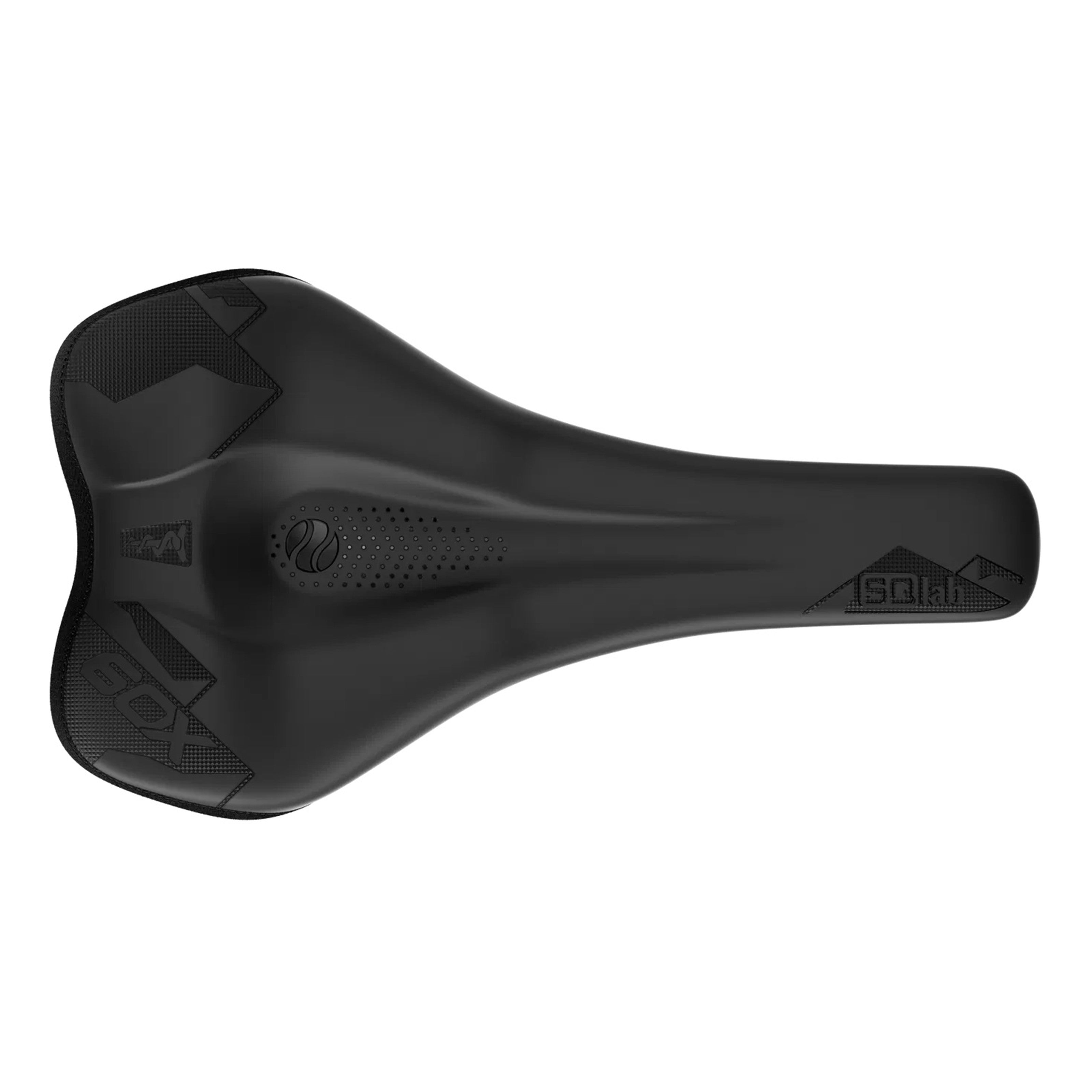 Top view of SQLab 60X Ergowave Active 2.1 saddle highlighting pressure-relief channel and supportive design