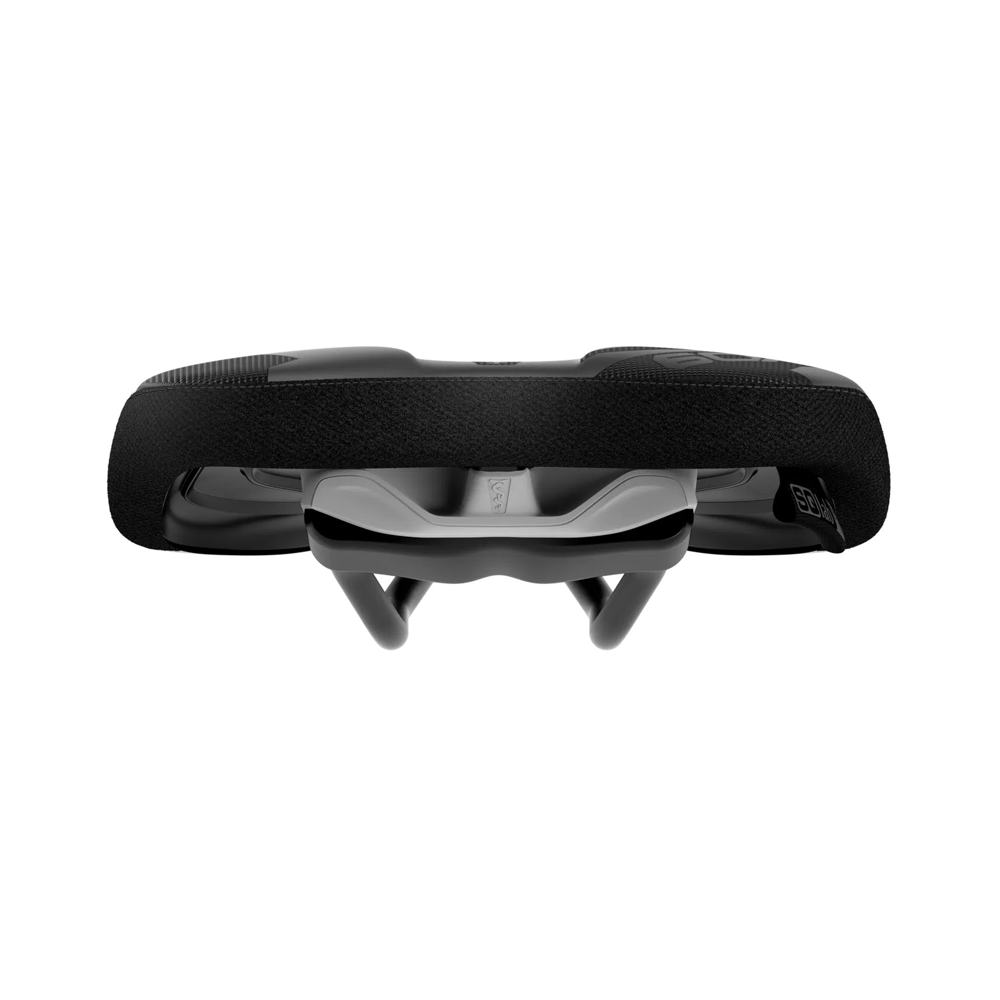Rear view of SQLab 60X Ergowave Active 2.1 saddle, showing rear contour and side wings for enhanced stability and control