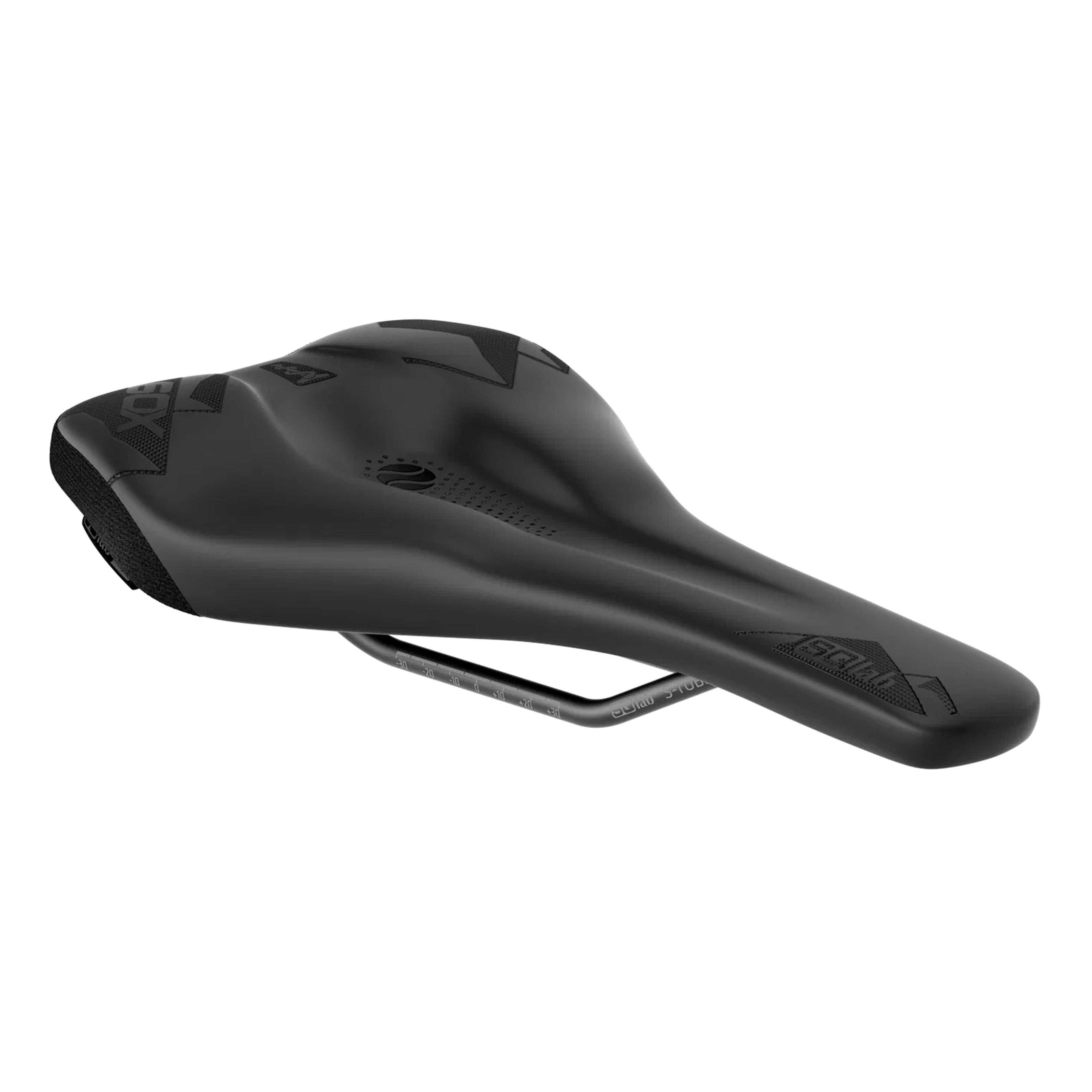 Angled shot of SQLab 60X Ergowave Active 2.1 saddle showing wave-shaped design for ergonomic support on technical trails