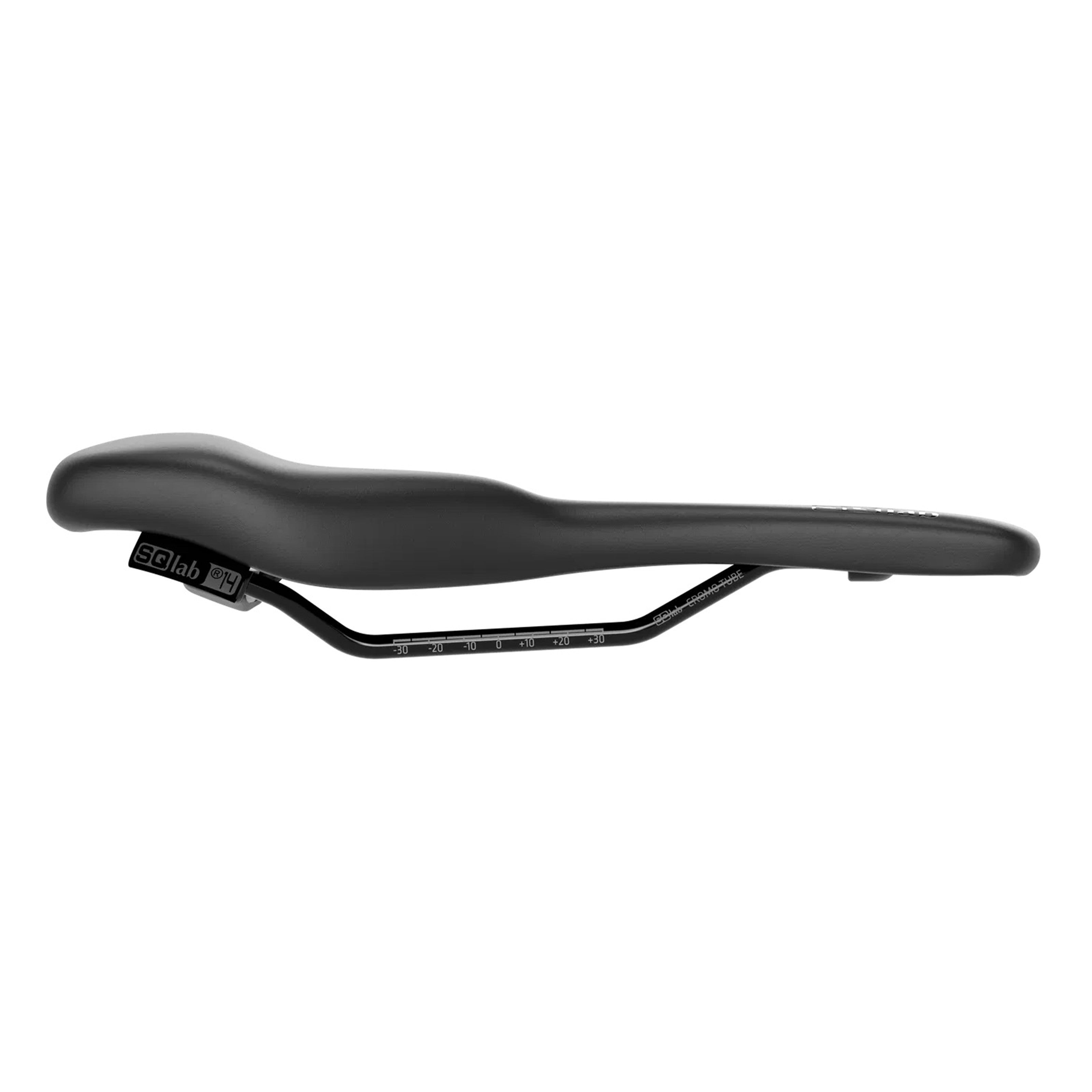 Side view of SQLab 610 Ergolux Active 2.1 saddle, highlighting the elevated rear and ergonomic shaped zones