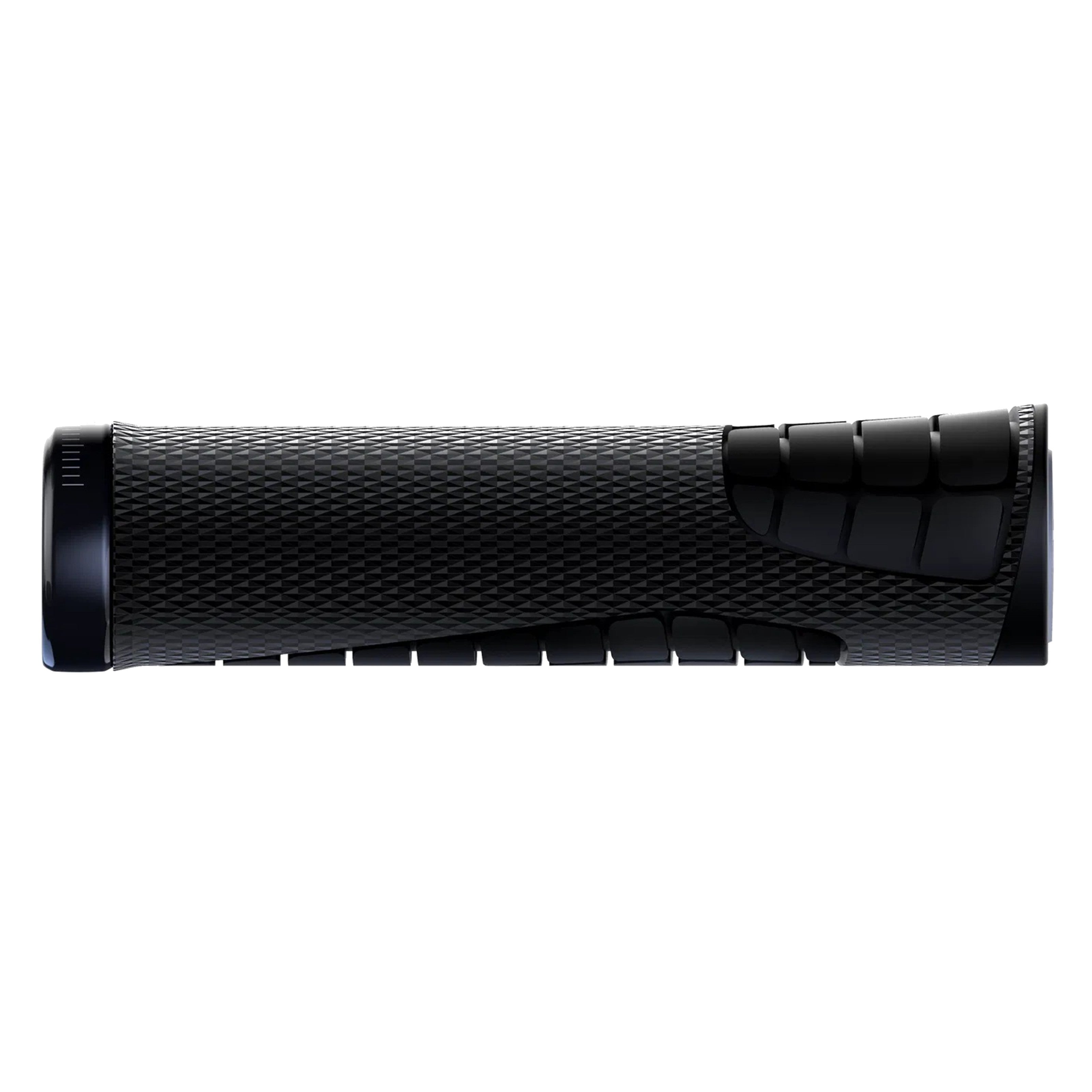 Side view of SQLab 7OX grip showing integrated clamp and contoured design for trail control