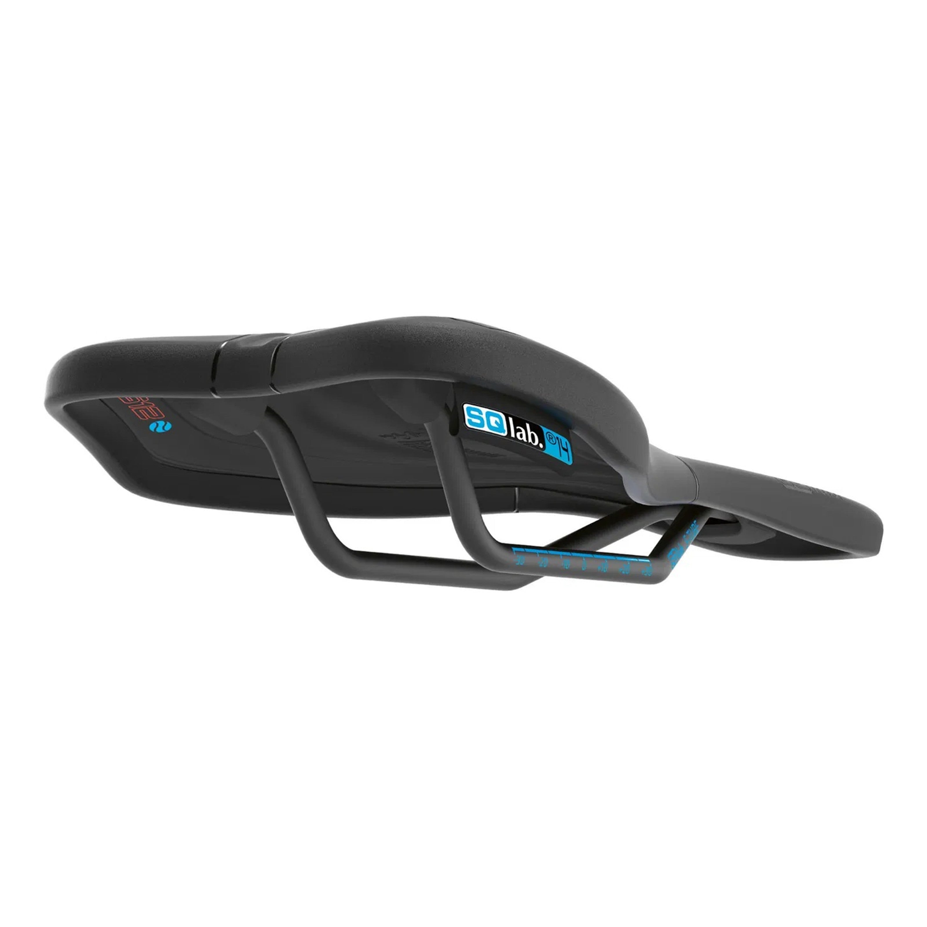 Underside view of SQLab 612 Ergowave saddle showing rail design and rigid base construction
