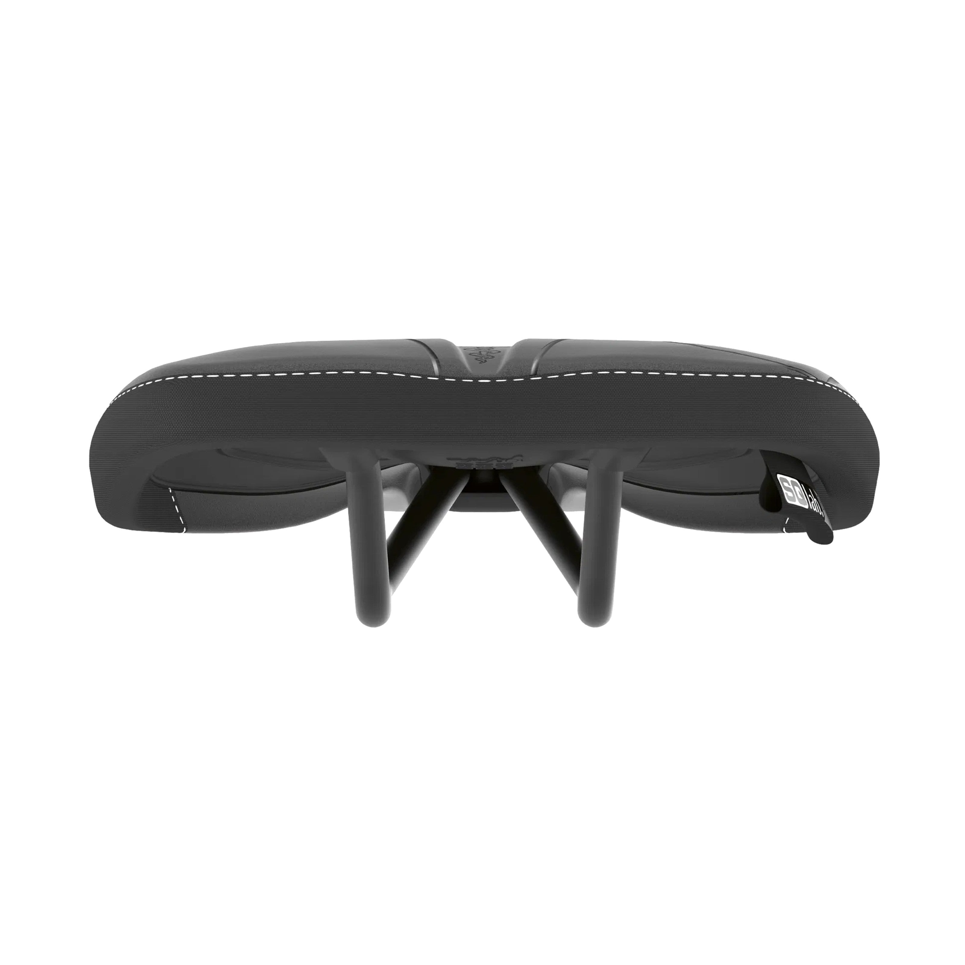 Rear view of SQLab 611 Ergowave saddle focusing on saddle width and ergonomic contours