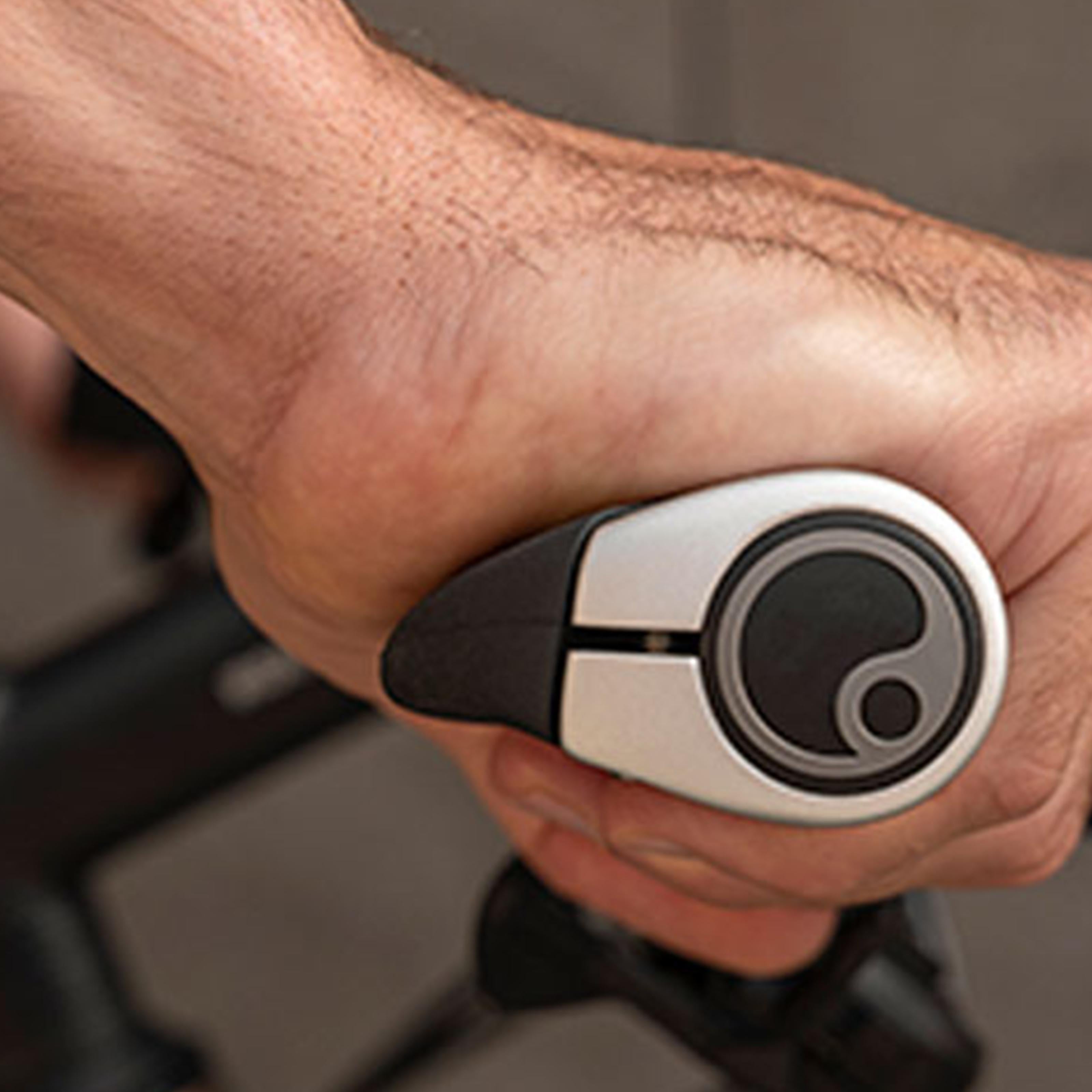 Close-up of a rider’s hand on an Ergon GP1 Evo grip, showing ergonomic hand positioning