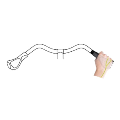 Diagram of a set of curved handlebars, showing hand placement on an Ergon GC1 grip, demonstrating improved pressure relief