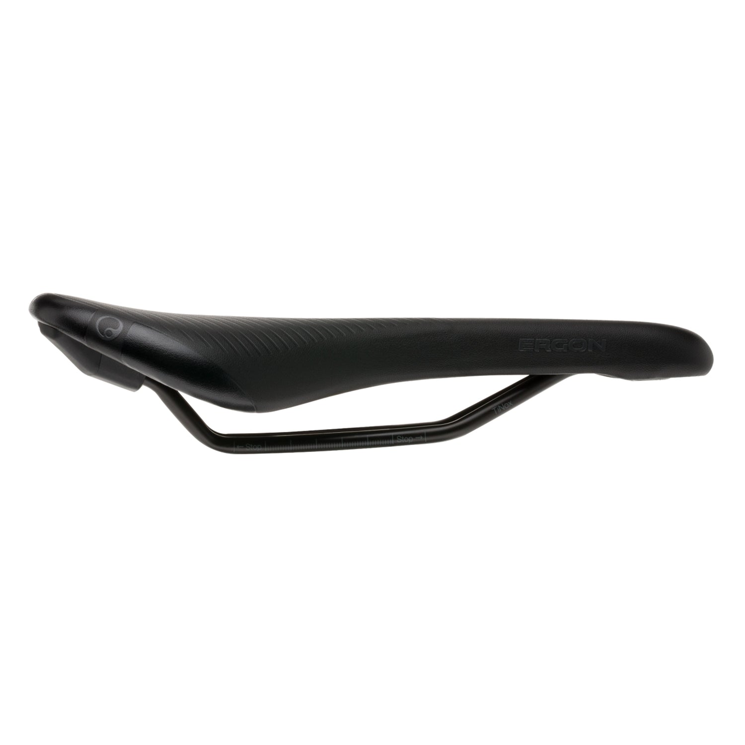 Side view of Ergon SM Pro Comp saddle highlighting flat shape and padding contours