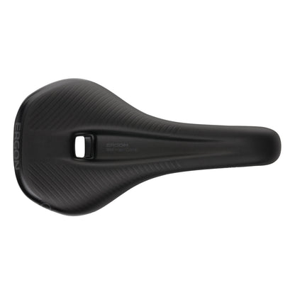 Ergon SM Pro Comp saddle in black – top view showing central relief channel and slim profile