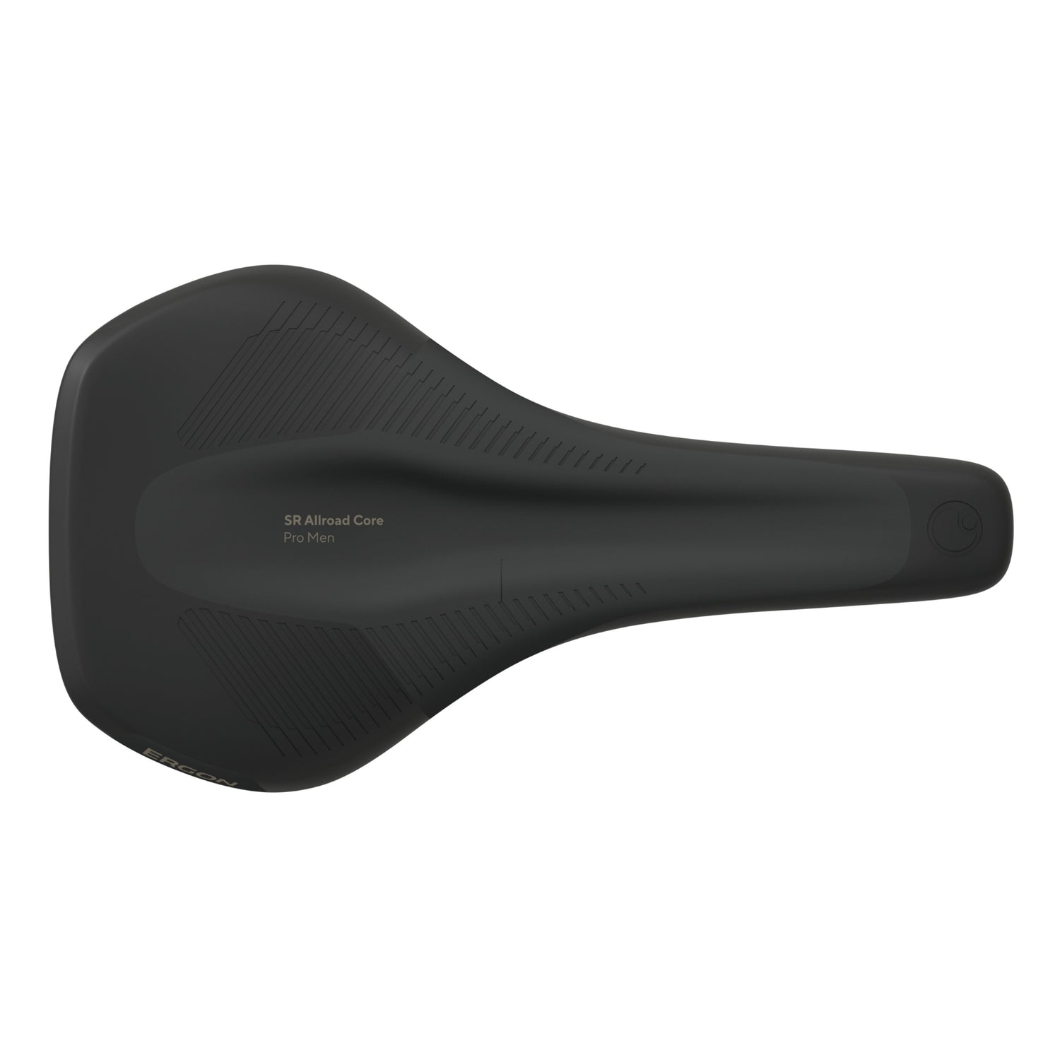 Ergon SR Allroad Men’s saddle, top view showing ergonomic shape and central relief channel