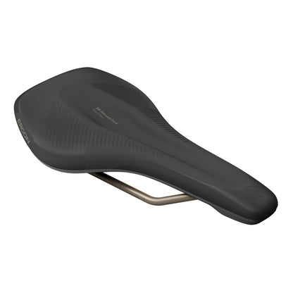 Ergon SR Allroad Men’s saddle, angled view showing sleek contours and pressure-relief zone