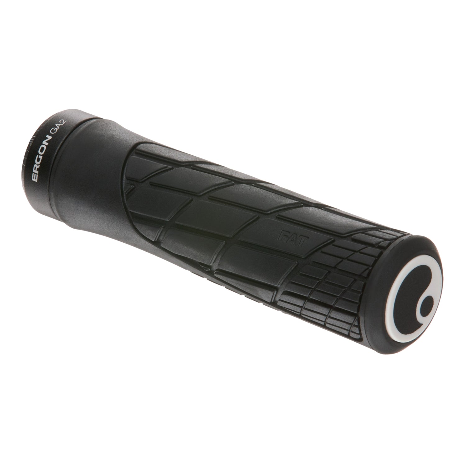 Ergon GA2 Fat grips in black, angled studio view showing textured surface and ergonomic shape